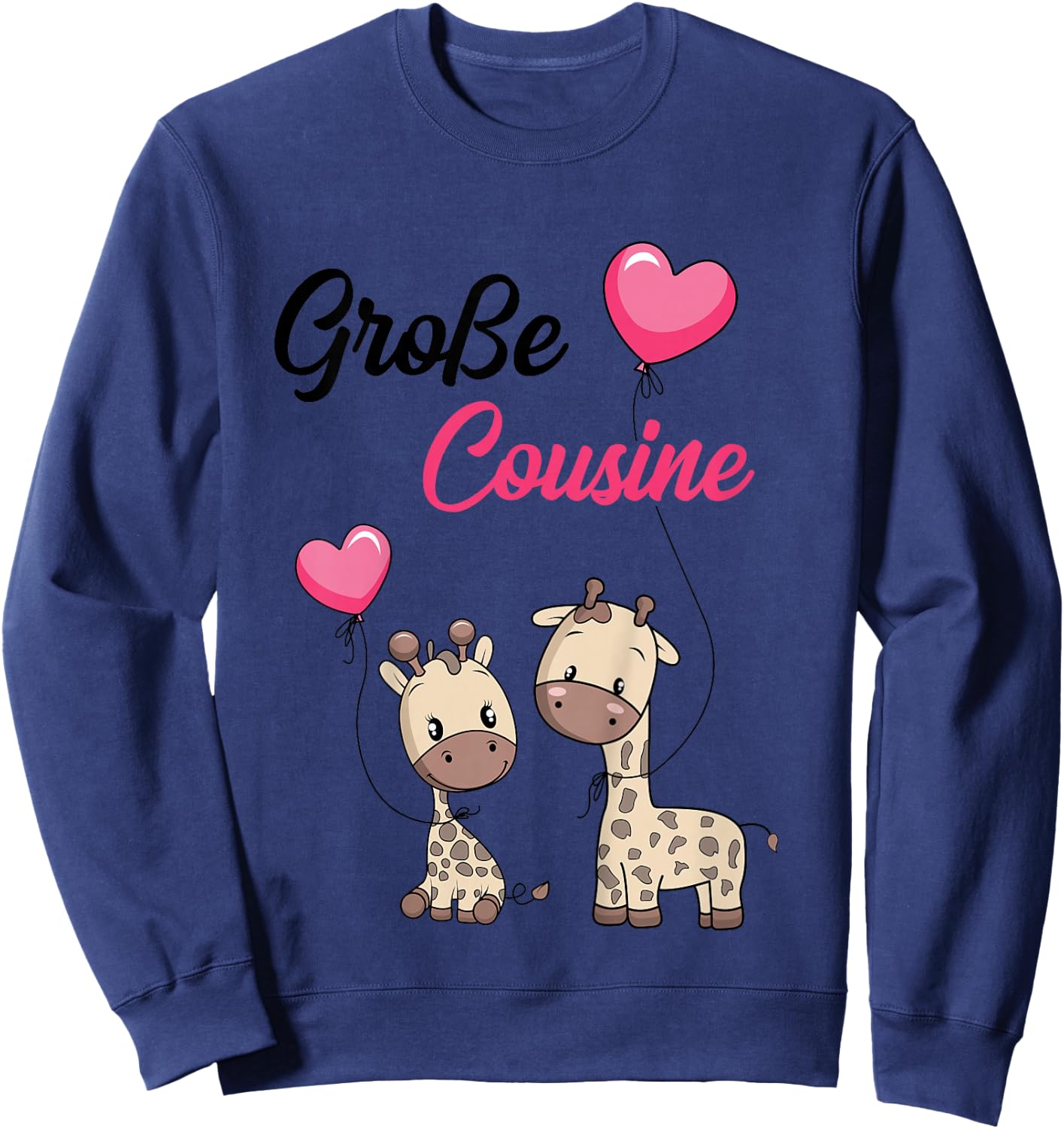 Children's Big Cousin 2025 Giraffe Girls' , White Sweatshirt - Sweatshirt | Navy