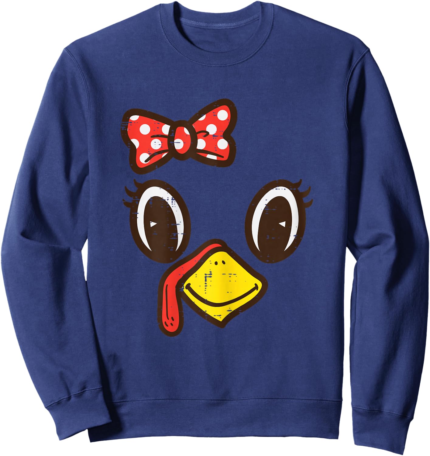 Cute Turkey Face Ribbon Thanksgiving Kid Toddler Girls Women Sweatshirt - Sweatshirt | Navy