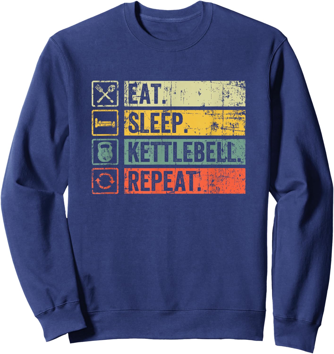 Retro Eat Sleep Kettlebell Repeat Fitness Gym Men Sweatshirt - Sweatshirt | Navy