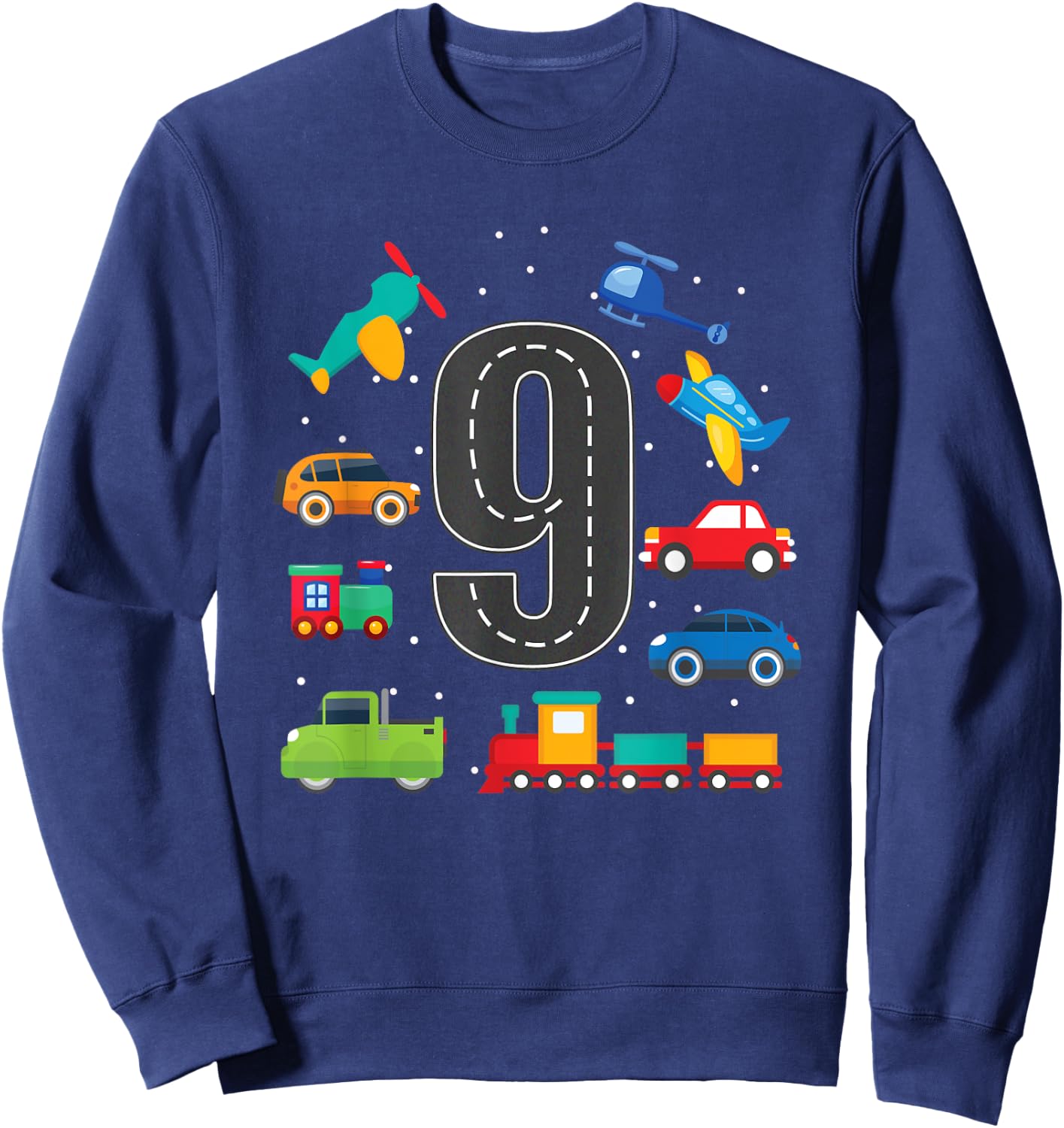 9 Year Old Transportation Birthday Boy 9th Toddler Truck Car Sweatshirt - Sweatshirt | Navy