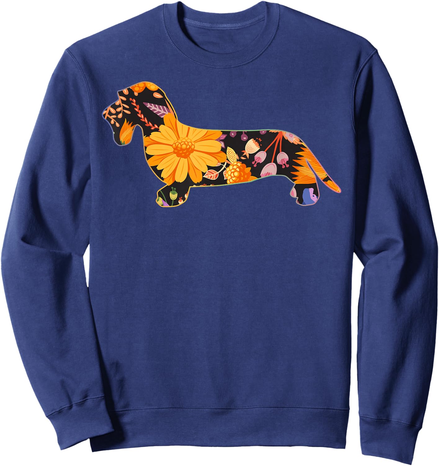 Dachshund Wire Hair Floral Flower Vintage Retro Sweatshirt - Sweatshirt | Navy