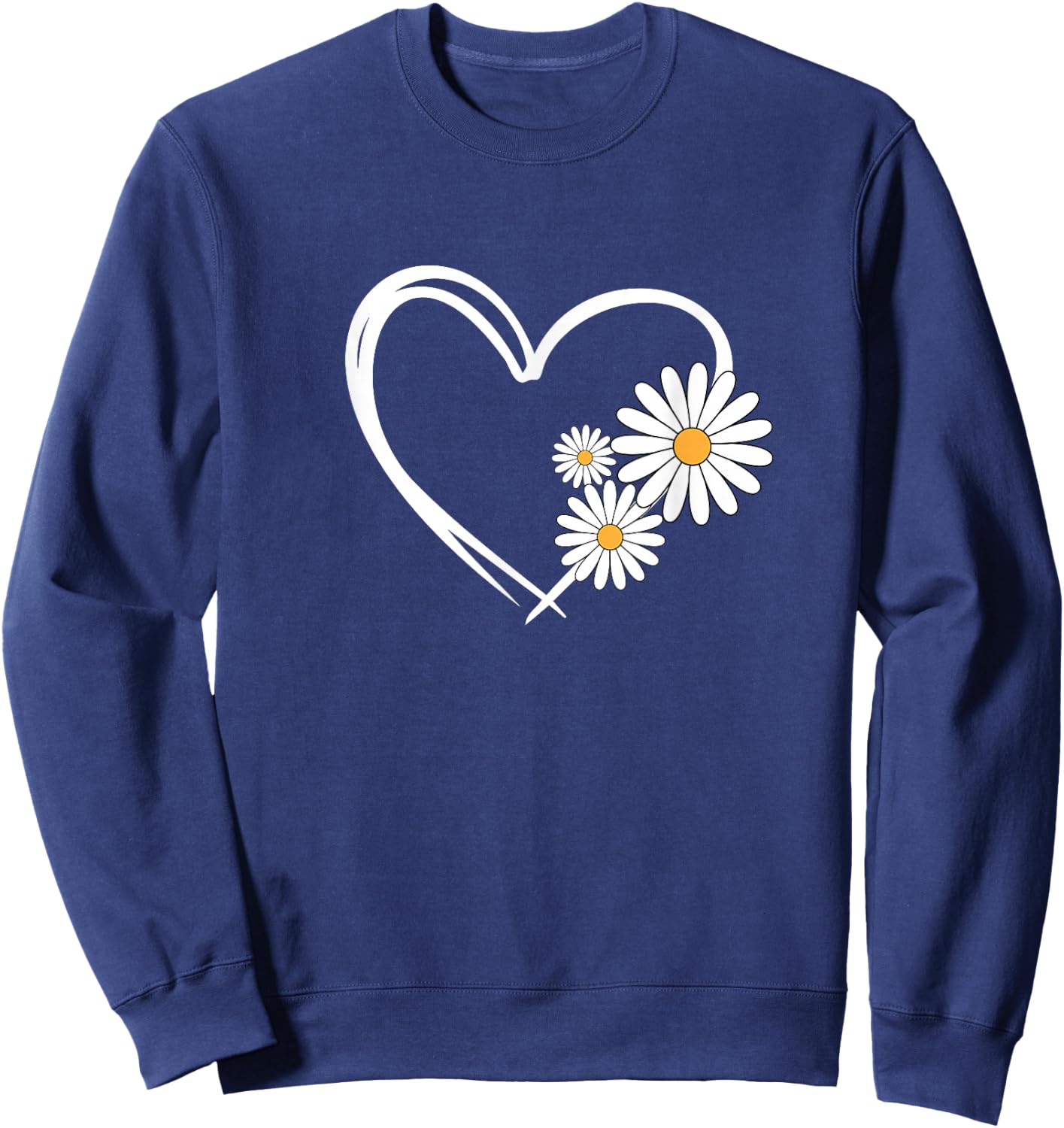 Heart With Daisy Flowers, Daisies With Heart Outline Sweatshirt - Sweatshirt | Navy