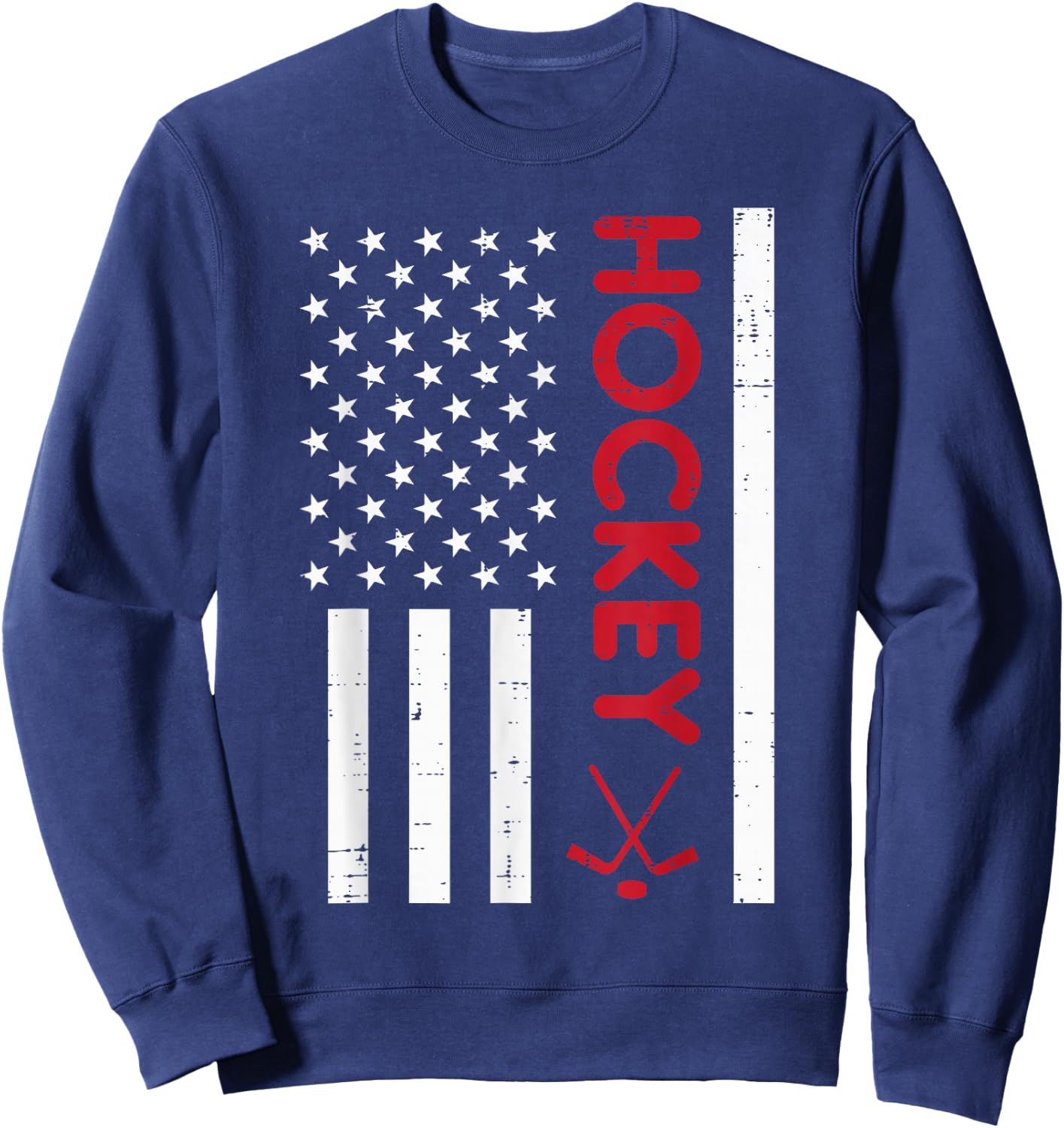 American Flag Red Ice Hockey Vintage Patriotic Player Goalie Sweatshirt - Sweatshirt | Navy