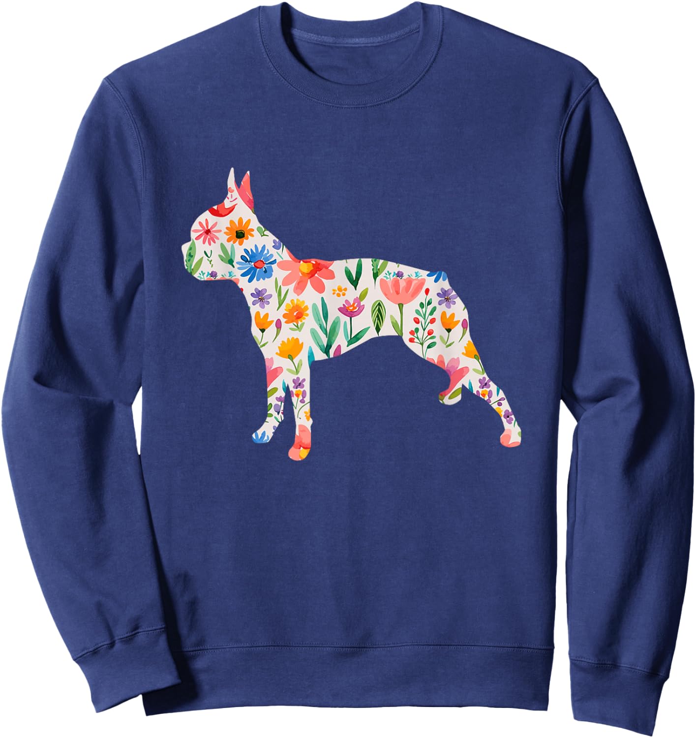 Boston Terrier Watercolour Flowers Design Sweatshirt - Sweatshirt | Navy