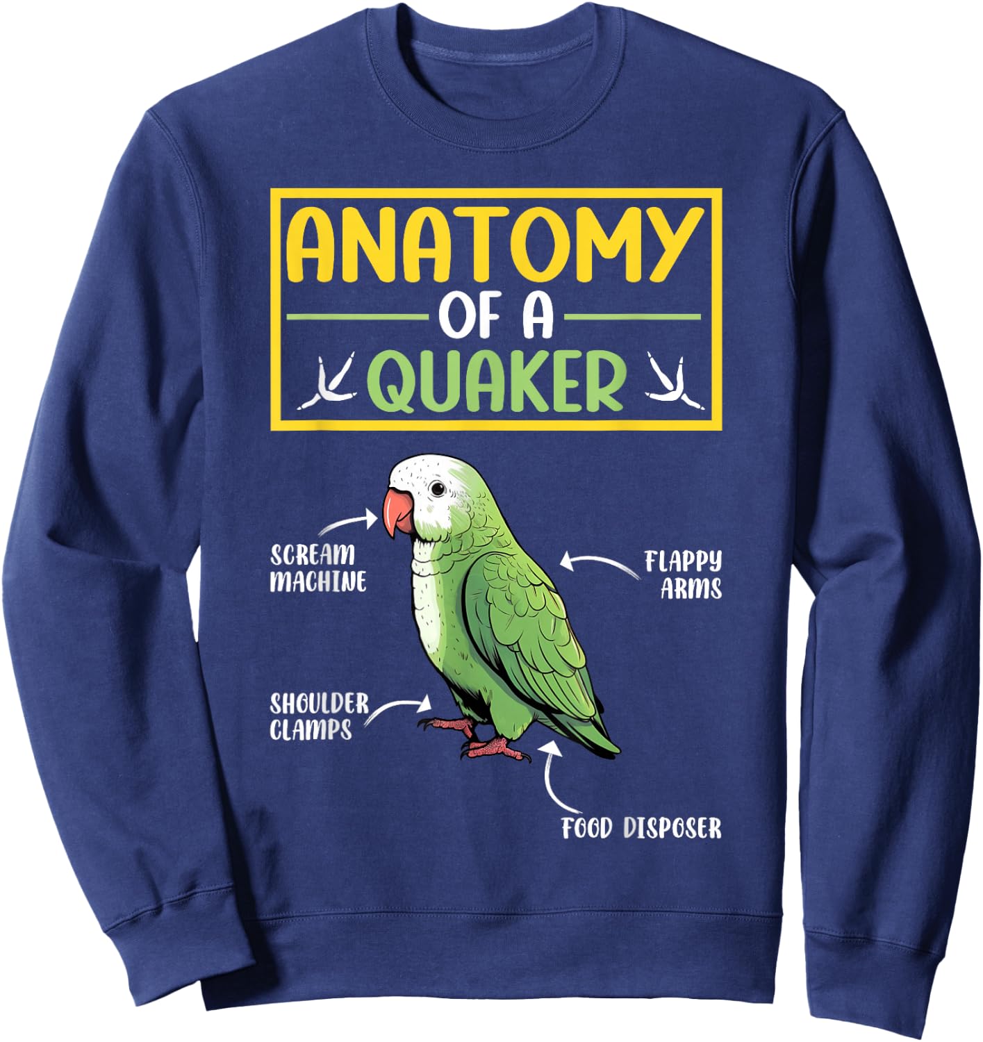 Quaker Parrot Gifts -Child Classic Graphic - Quaker Parrot Design - Black - Small - Short Sleeve - Cotton Blend - Machine Wash - - Pull On - 1 Count - All Seasons Sweatshirt - Sweatshirt | Navy