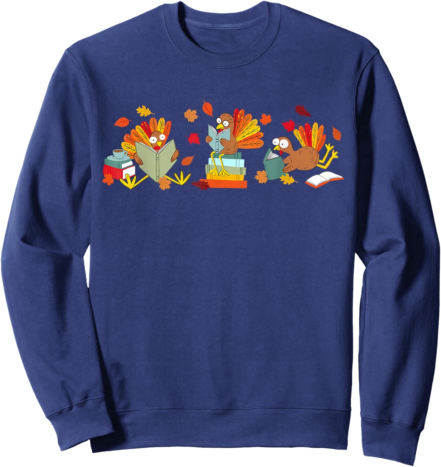 Funny Turkey Bookbook Librarian Bookworm Thanksgiving Sweatshirt - Sweatshirt | Navy