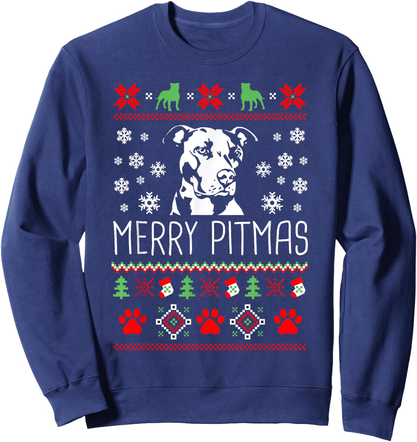 Pitbull Lovers Merry Pitmas Ugly Christmas Theme Sweatshirt - Sweatshirt | Navy