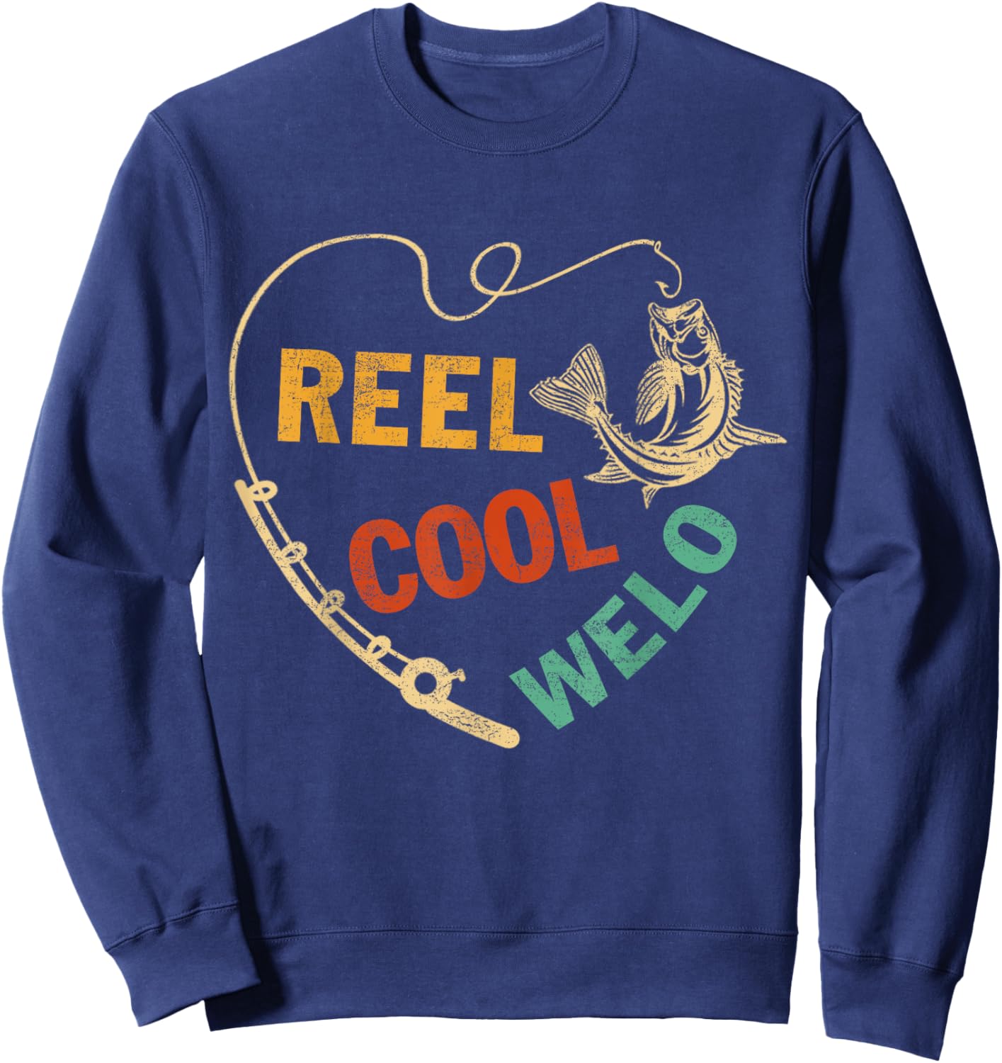 Funny Fathers Day Vintage Fishing Reel Cool Welo Sweatshirt - Sweatshirt | Navy