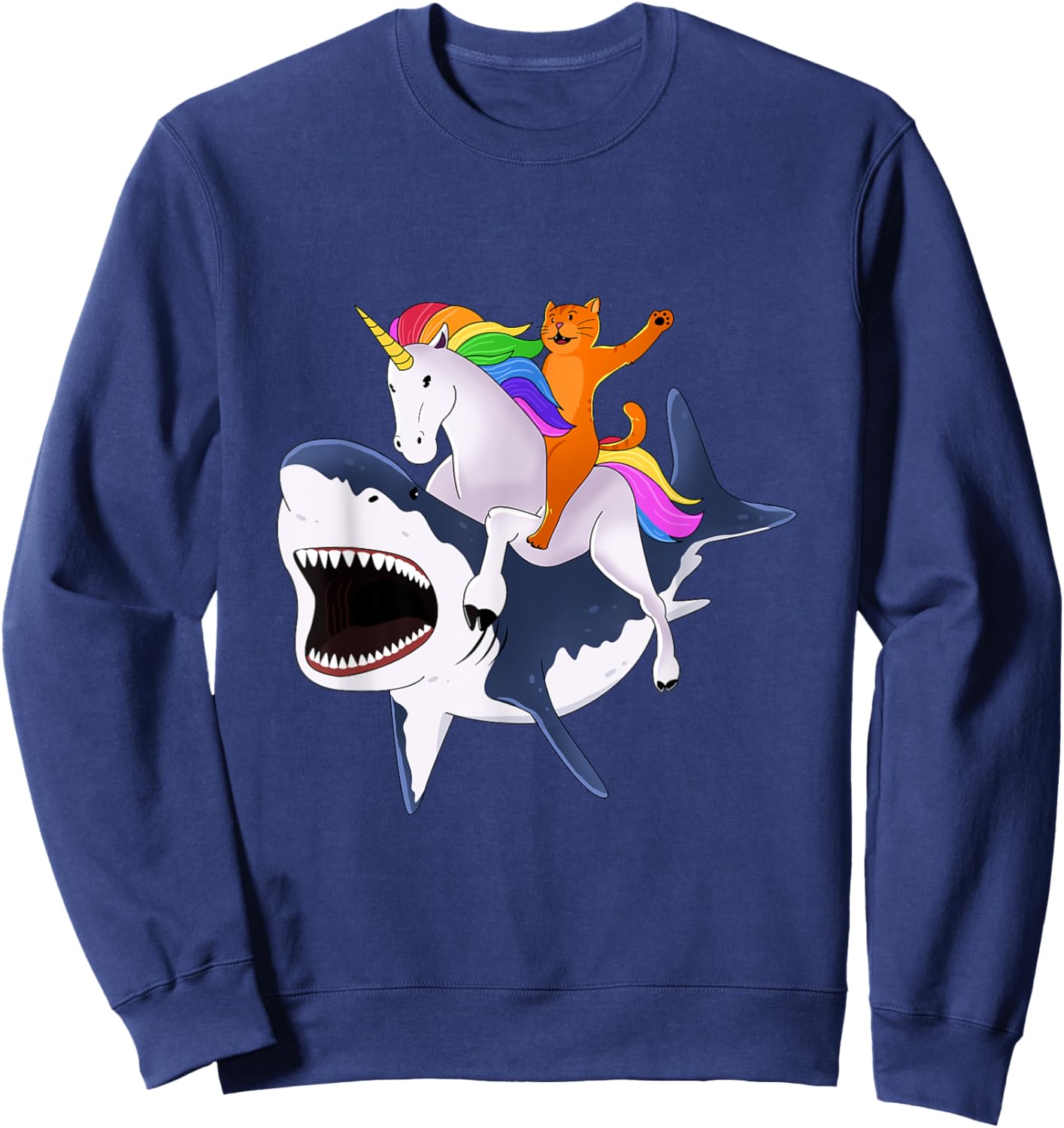 Cat Riding Unicorn Riding Shark Gift Women Girls Kids Sweatshirt - Sweatshirt | Navy