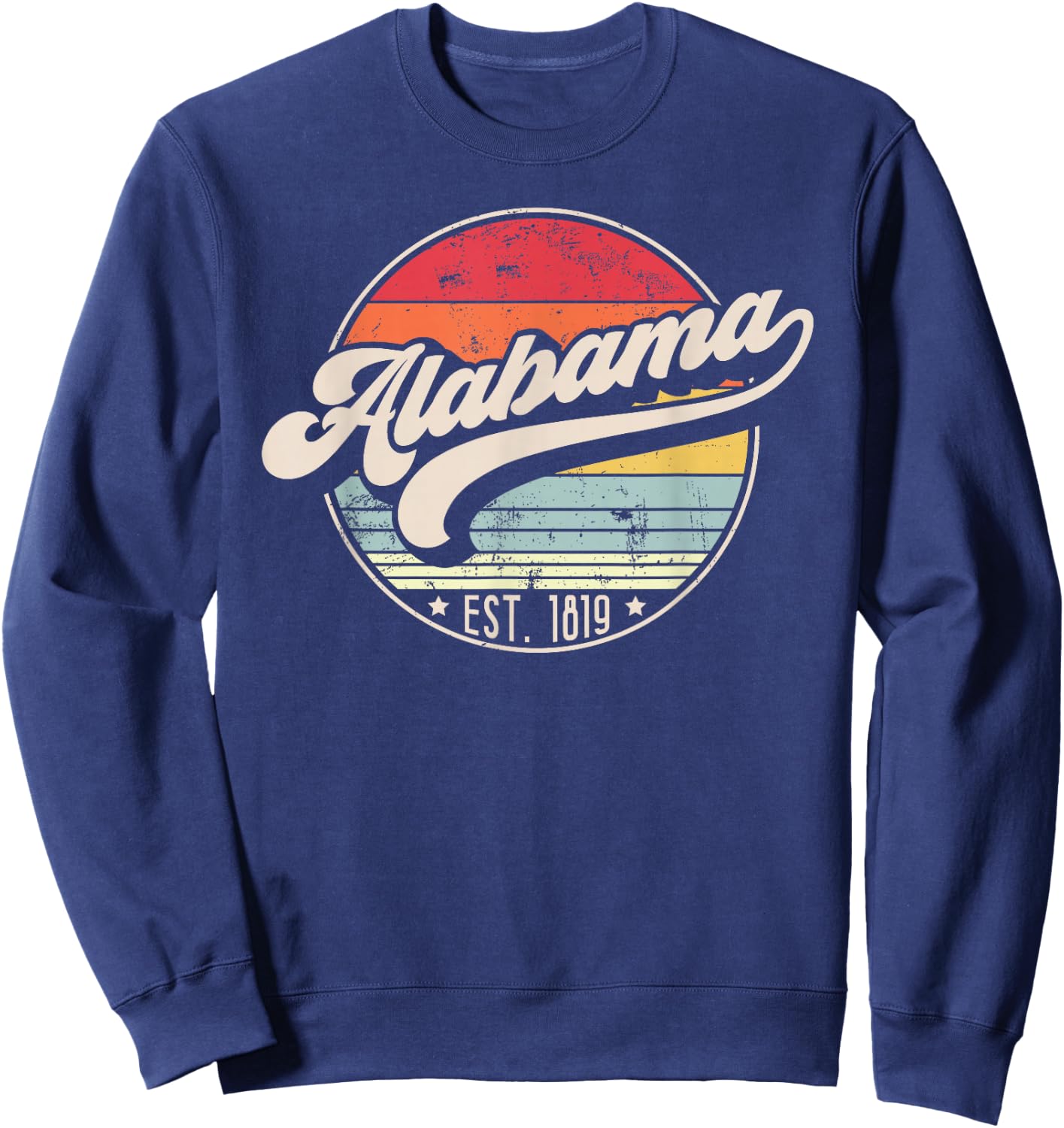 Retro Alabama Home State AL Cool 70s Style Sunset Sweatshirt - Sweatshirt | Navy