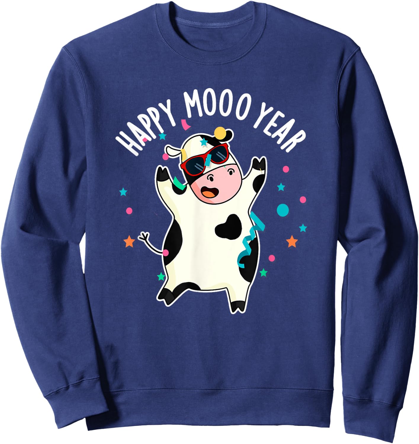Happy Moo Year Funny Cow Pun Sweatshirt - Sweatshirt | Navy