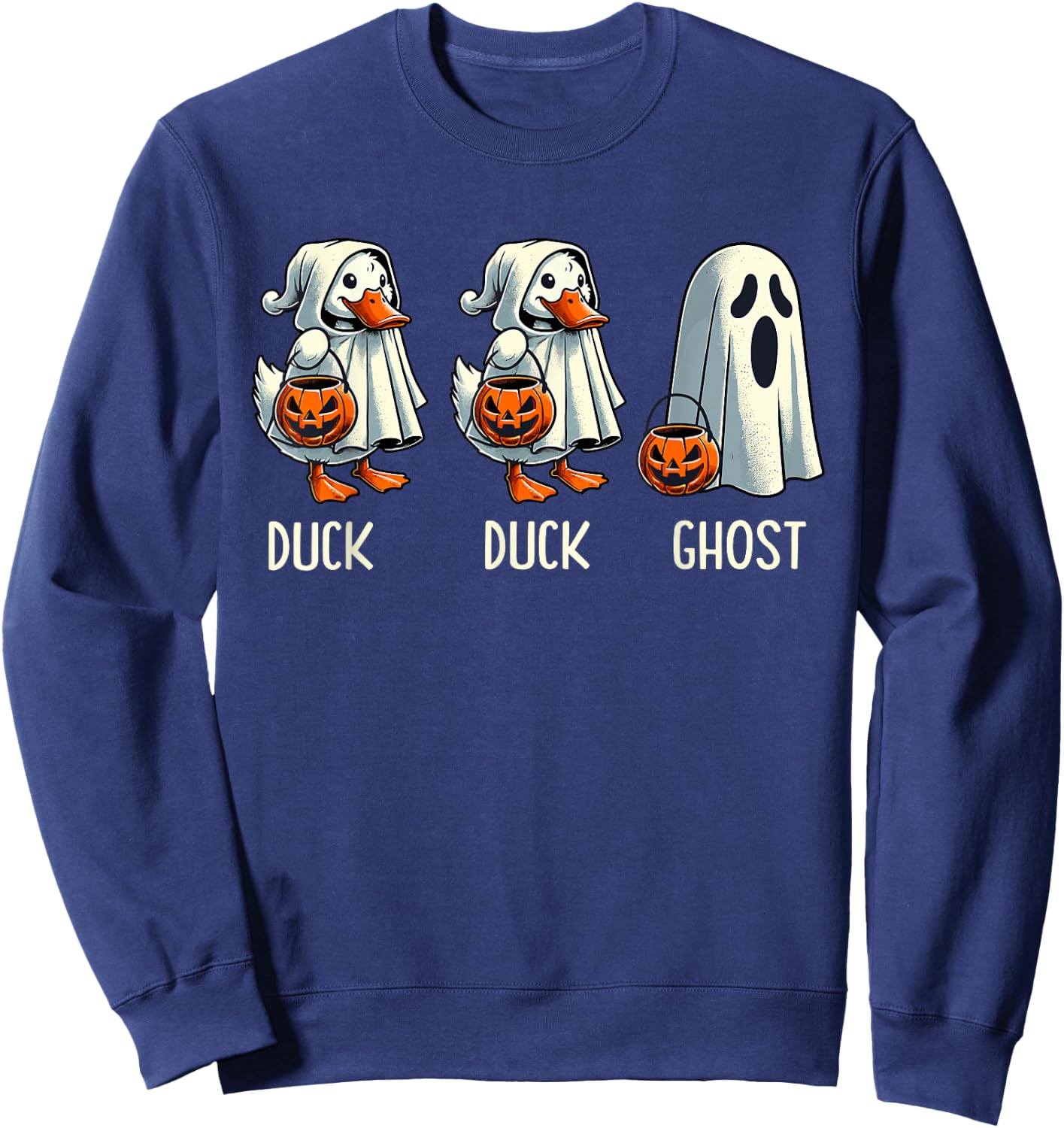 Duck Ghost Pun Trunk or Treat Trick or Treat Funny Halloween Sweatshirt - Sweatshirt | Navy