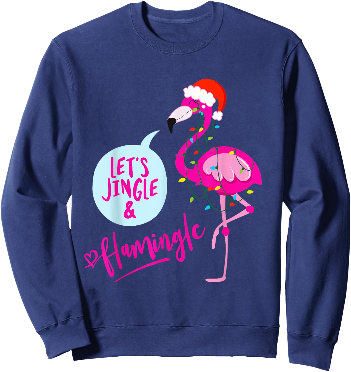 Bahaa's Let's Jingle & Flamingle -Adults Christmas Graphic Sweatshirt - Sweatshirt | Navy
