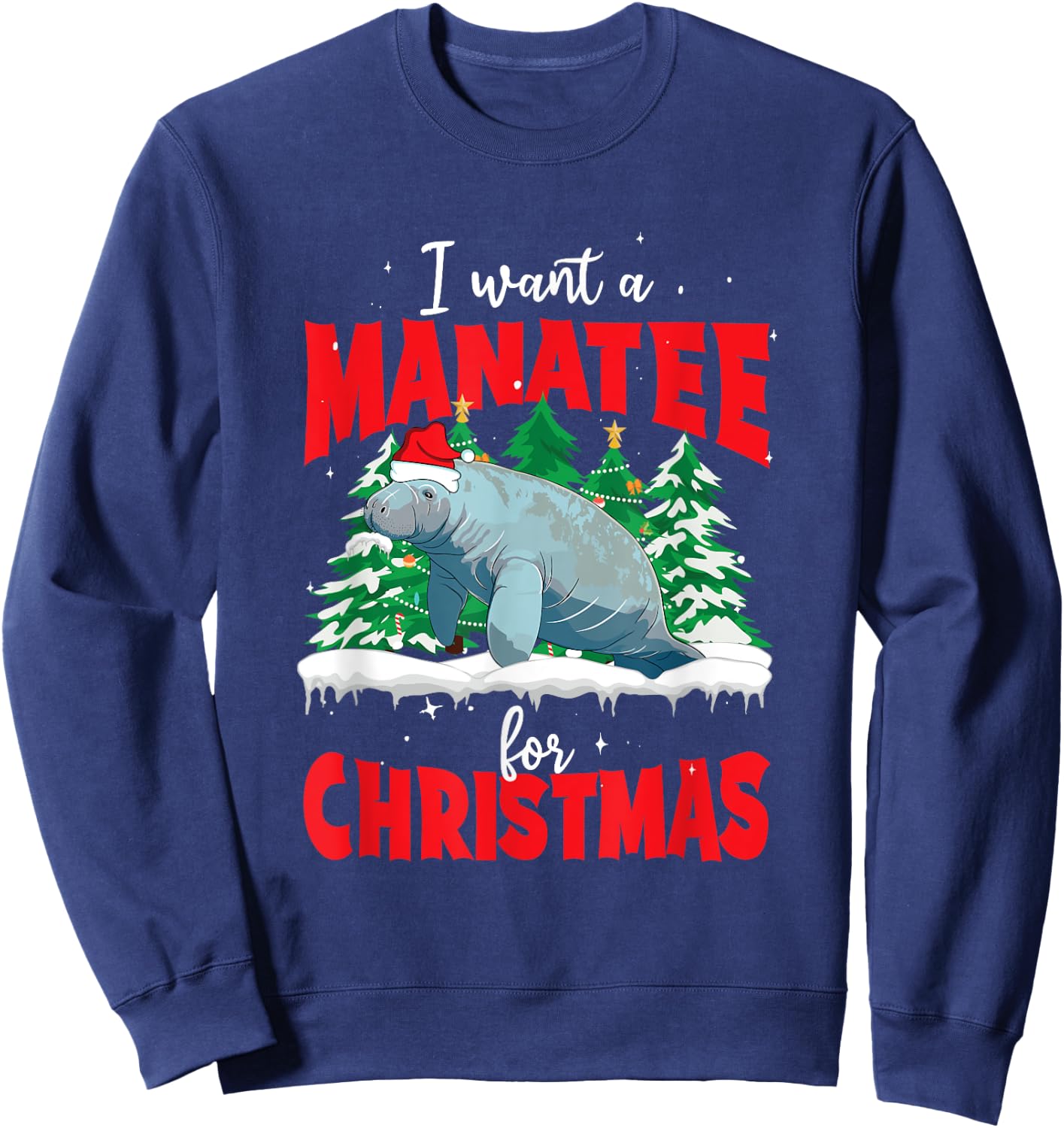 Funny Manatee Lover Xmas Aquatic Mammal Christmas Manatee Sweatshirt - Sweatshirt | Navy