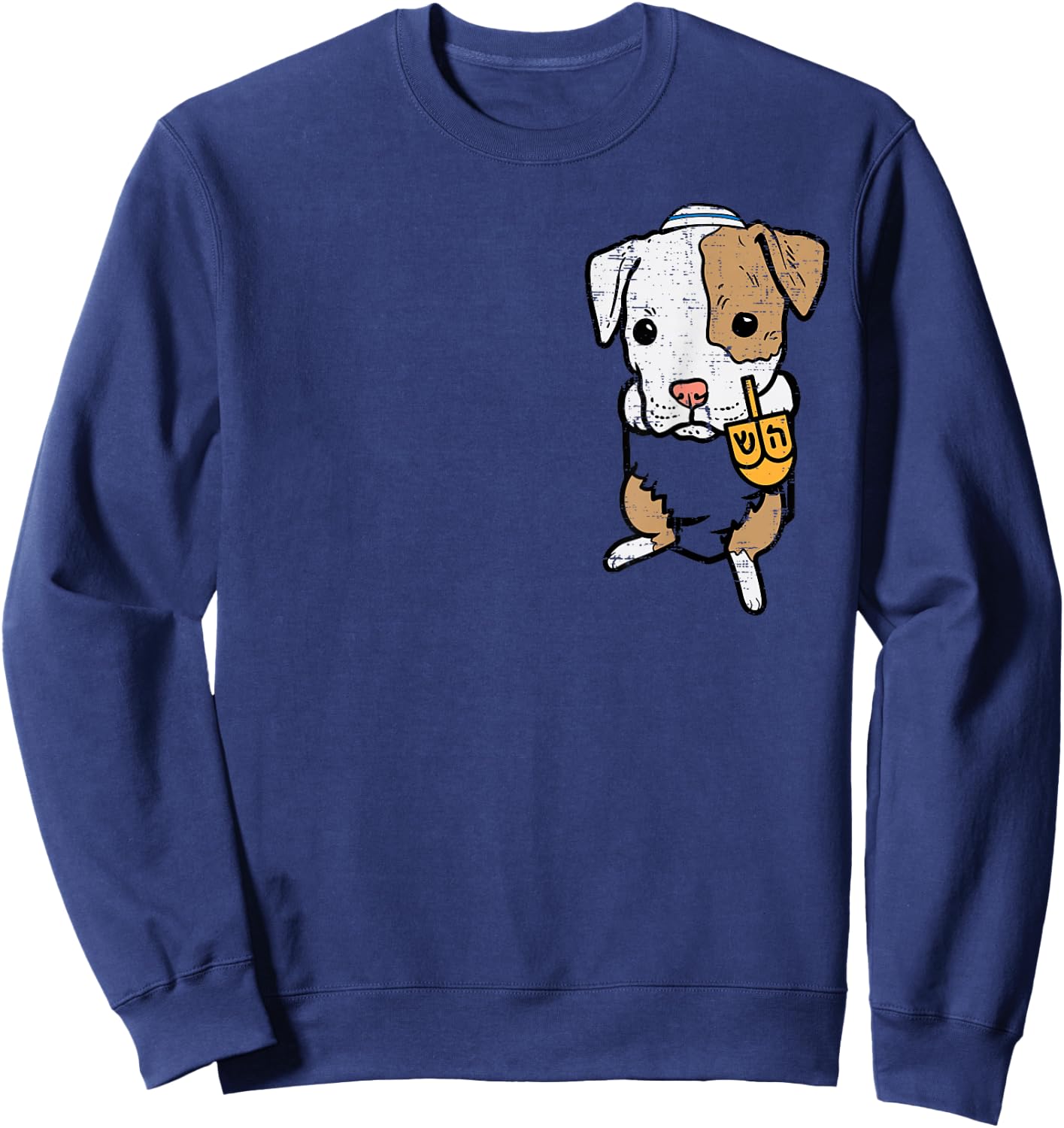 Pocket Dog Pitbull Jewish Hanukkah Pajamas Chanukah PJs Sweatshirt - Sweatshirt | Navy