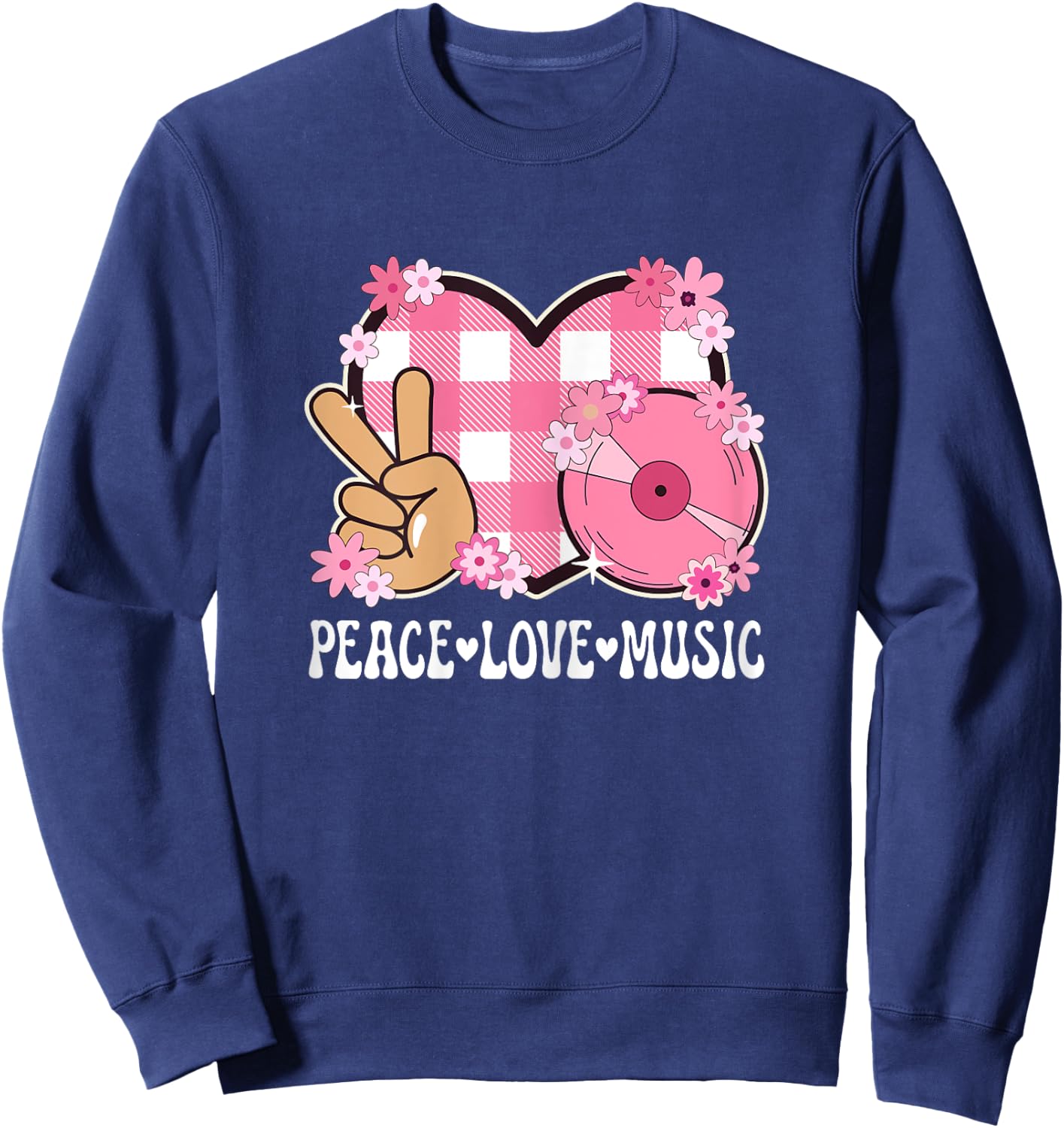 Peace Love Music Lover Outfit Women Teen Girls Cute Musician Sweatshirt - Sweatshirt | Navy
