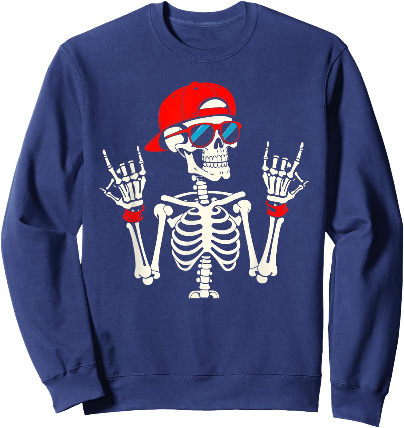 Halloween Skater Teen Boy Cool Skeleton Rock and Roll Men Sweatshirt - Sweatshirt | Navy