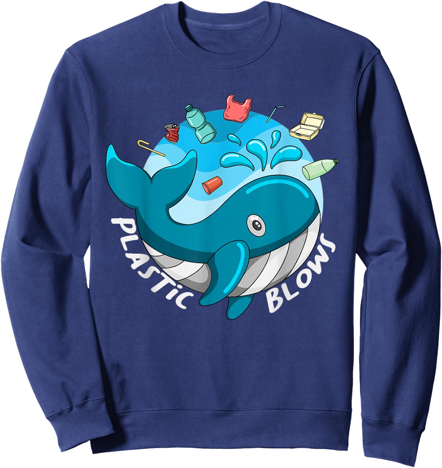 Whale Earth Day Plastic Blows Sea Pollution Recycle Sweatshirt - Sweatshirt | Navy