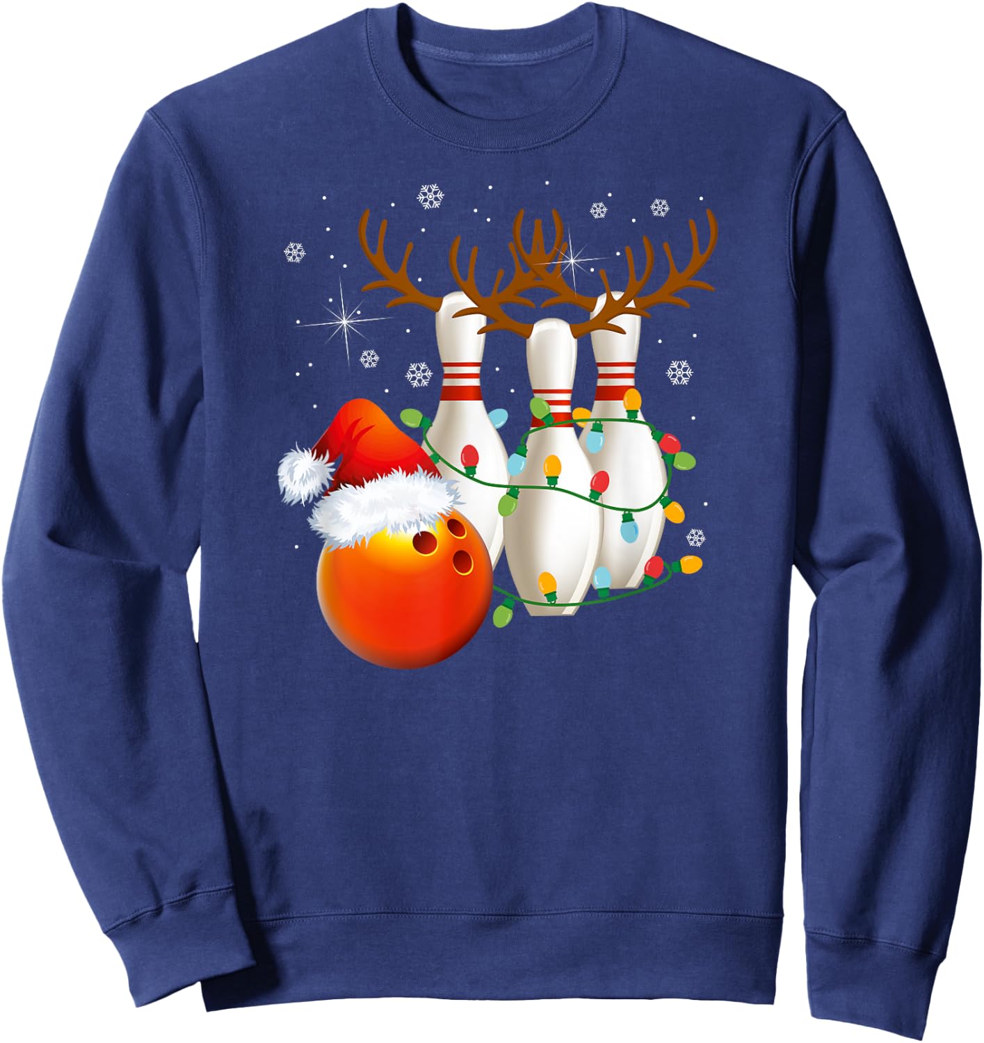 Bowling Gifts Christmas Bowling Santa Hat Christmas Lights Sweatshirt - Sweatshirt | Navy