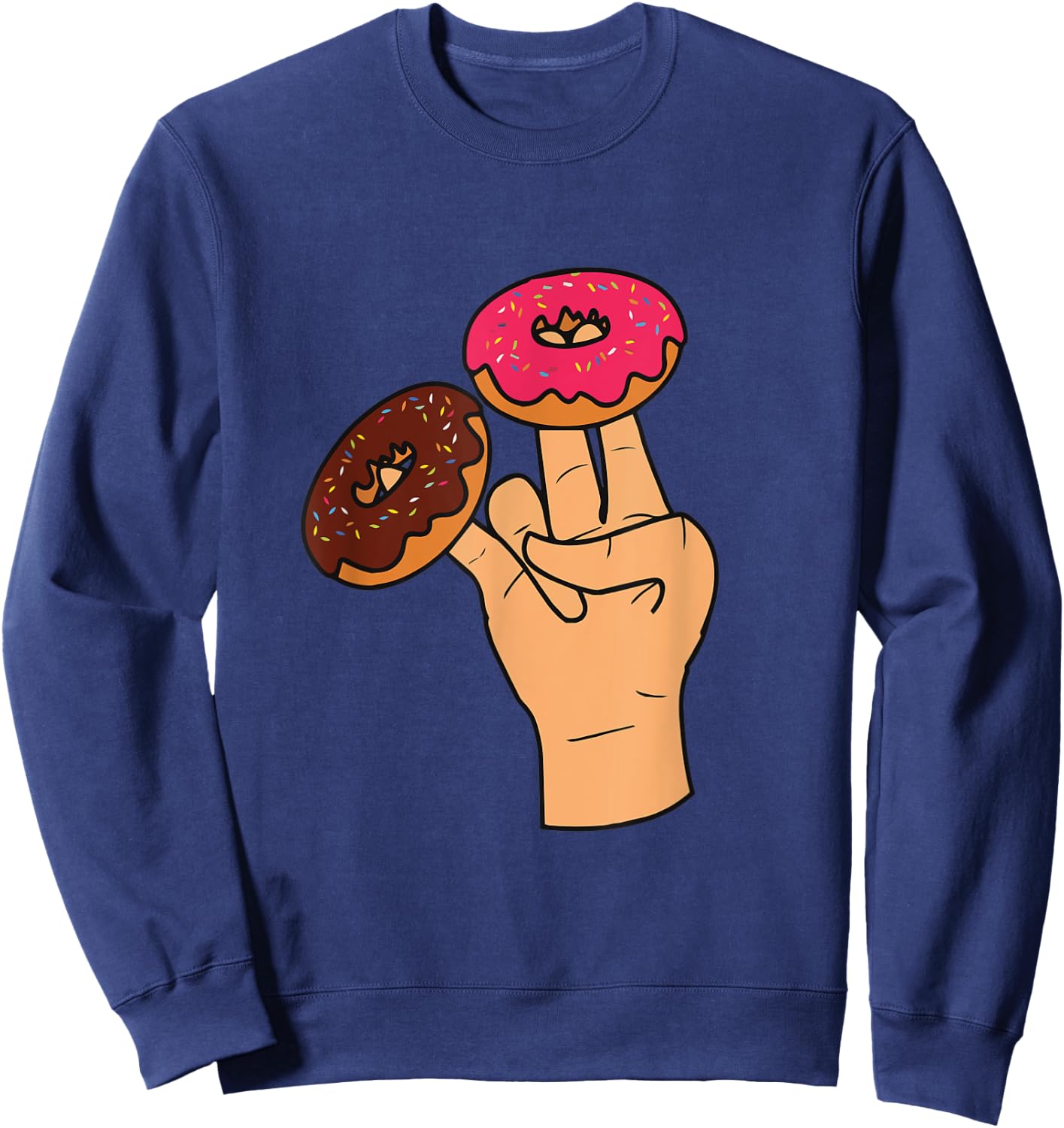 Cool Donuts Cartoon Illustration Novelty Graphic Designs Sweatshirt - Sweatshirt | Navy