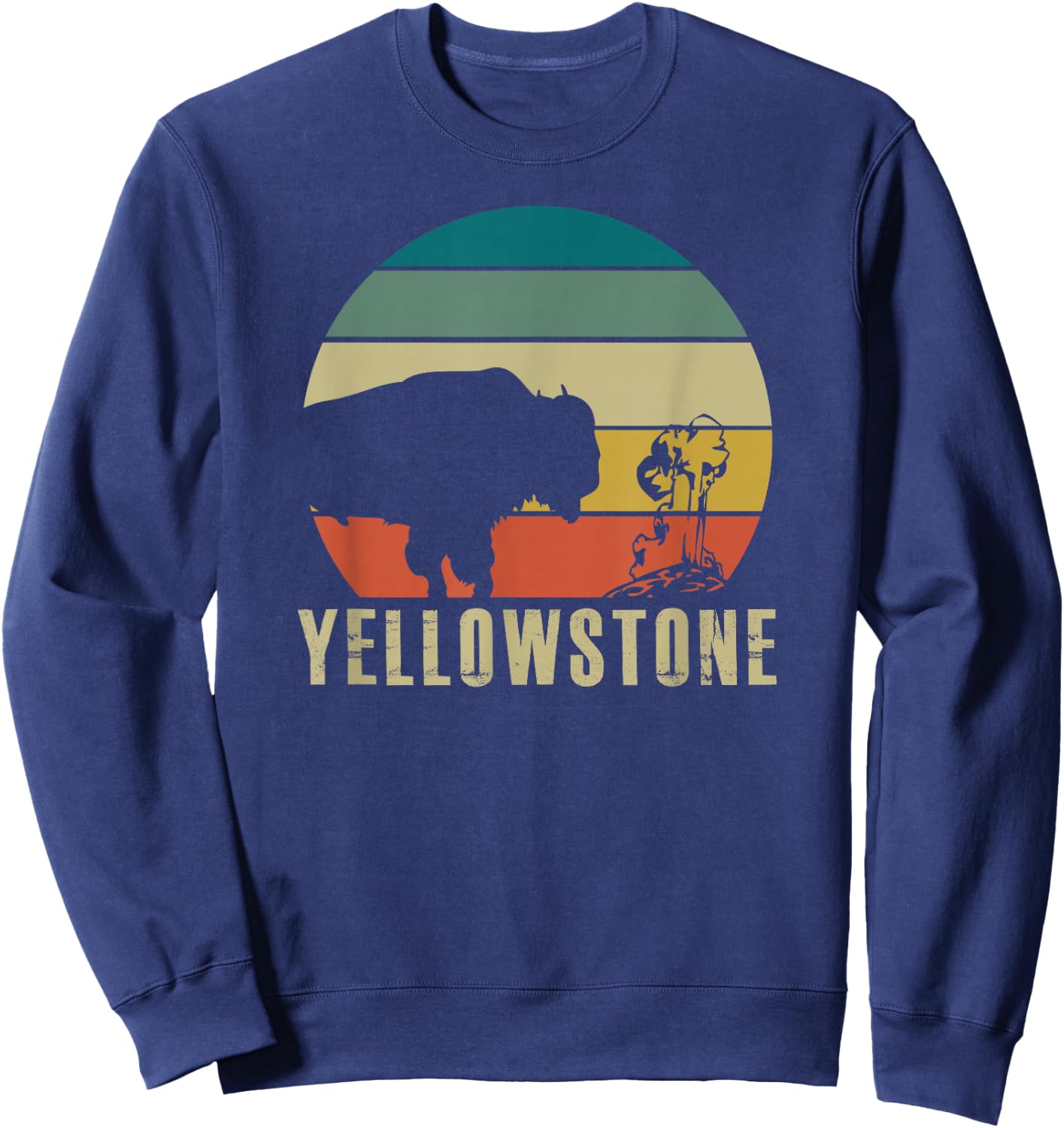 Yellowstone National Park Vintage Bison Buffalo Geyser Sweatshirt - Sweatshirt | Navy