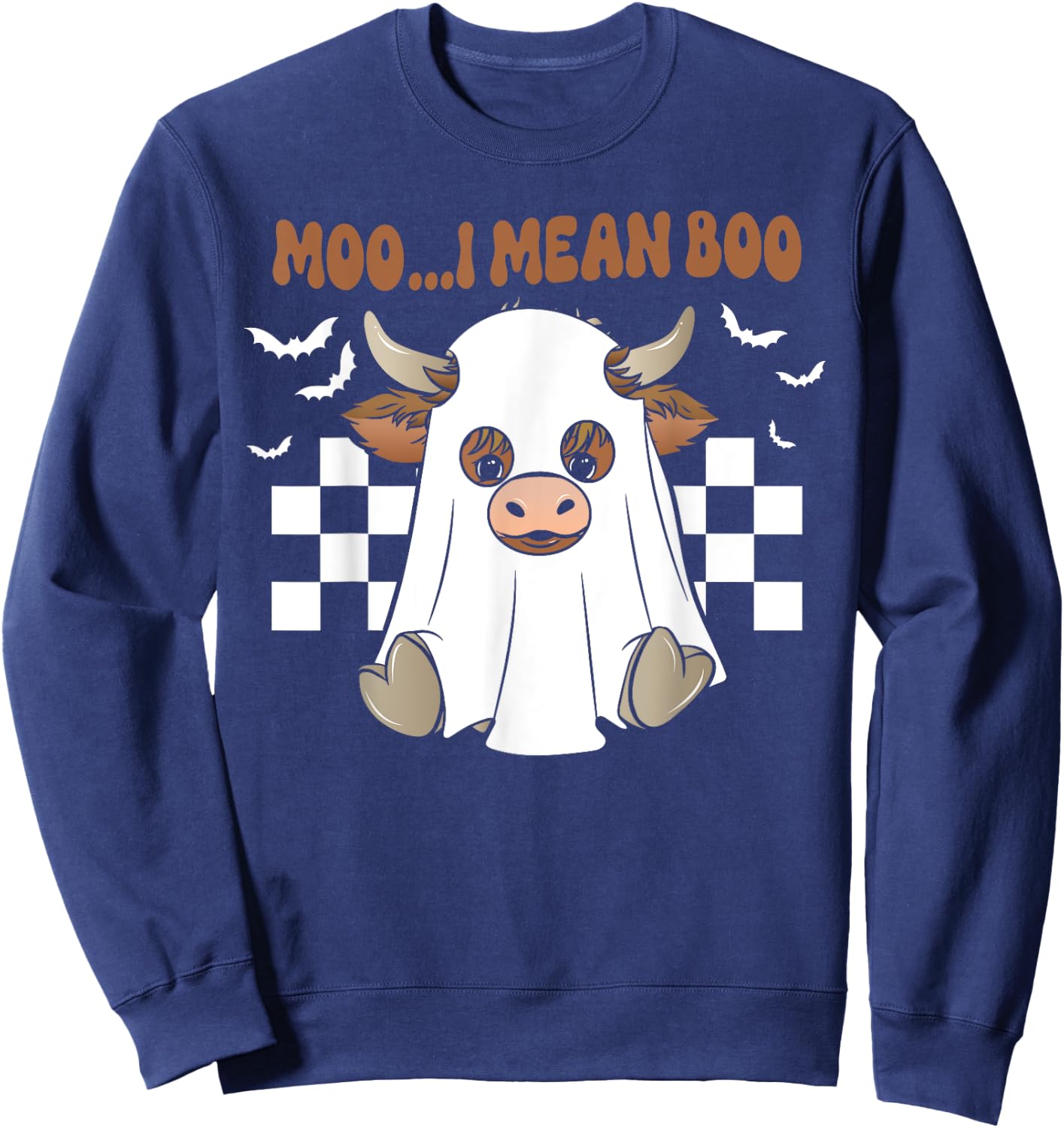 Moo I Mean Boo Cute Ghost Cow Funny Halloween Men Women Kids Sweatshirt - Sweatshirt | Navy