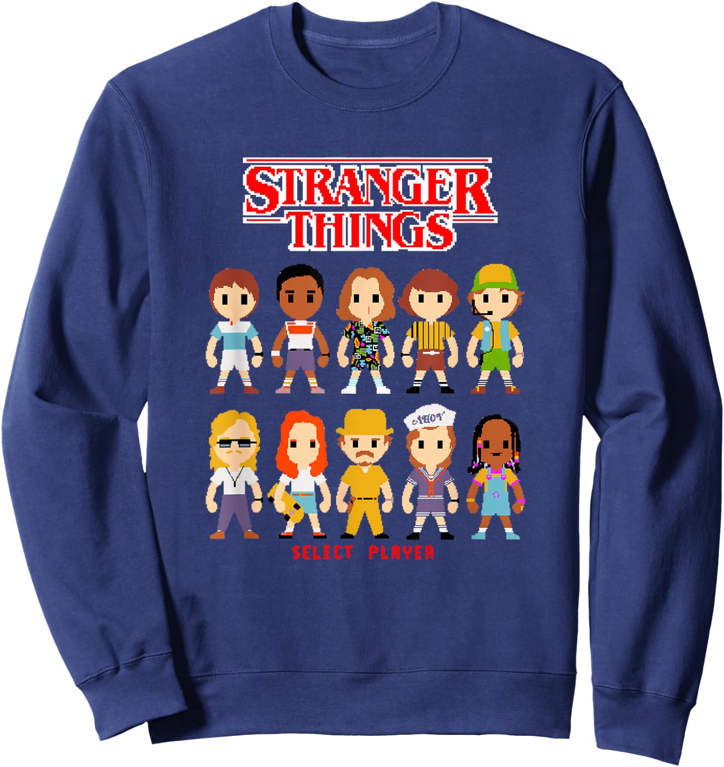 Stranger Things Retro Video Game Pixel Chibi Group Icons Sweatshirt - Sweatshirt | Navy