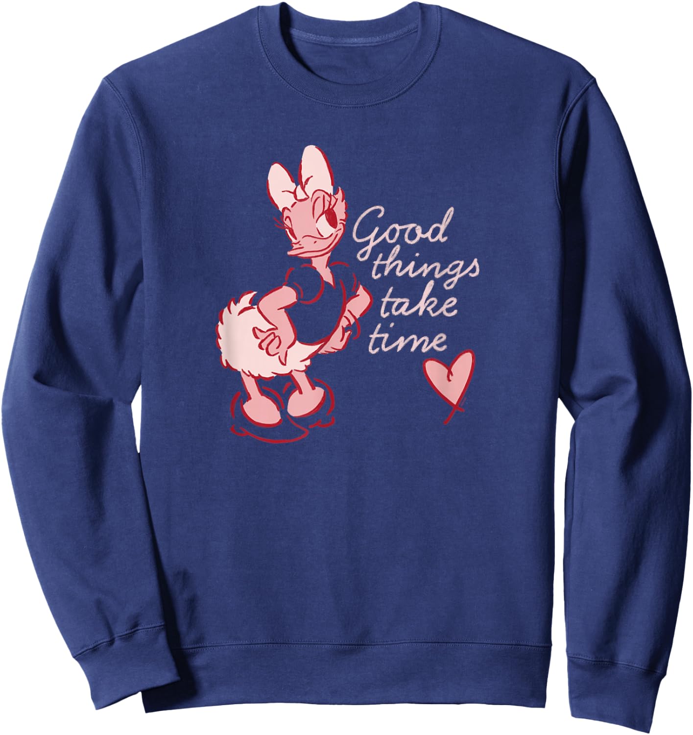 Disney Daisy Duck Retro Vintage Heart Good Things Take Time Sweatshirt - Sweatshirt | Navy