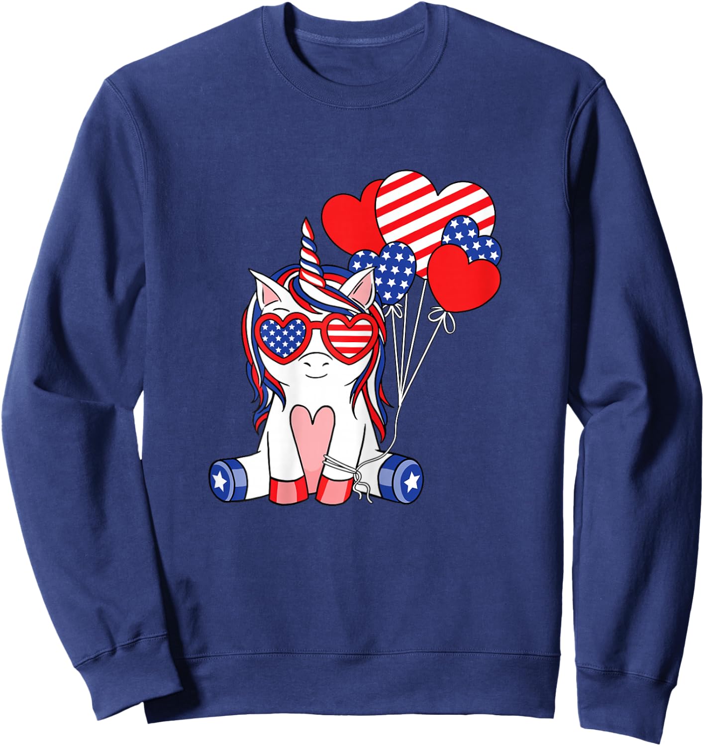 4th Of July Unicorn American Flag Patriotic Women Girls Kids Sweatshirt - Sweatshirt | Navy