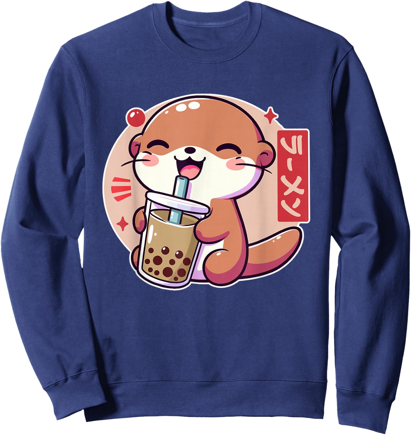 Cute Anime Otter Boba Kawaii Japanese Funny Tea Bubble Otter Sweatshirt - Sweatshirt | Navy