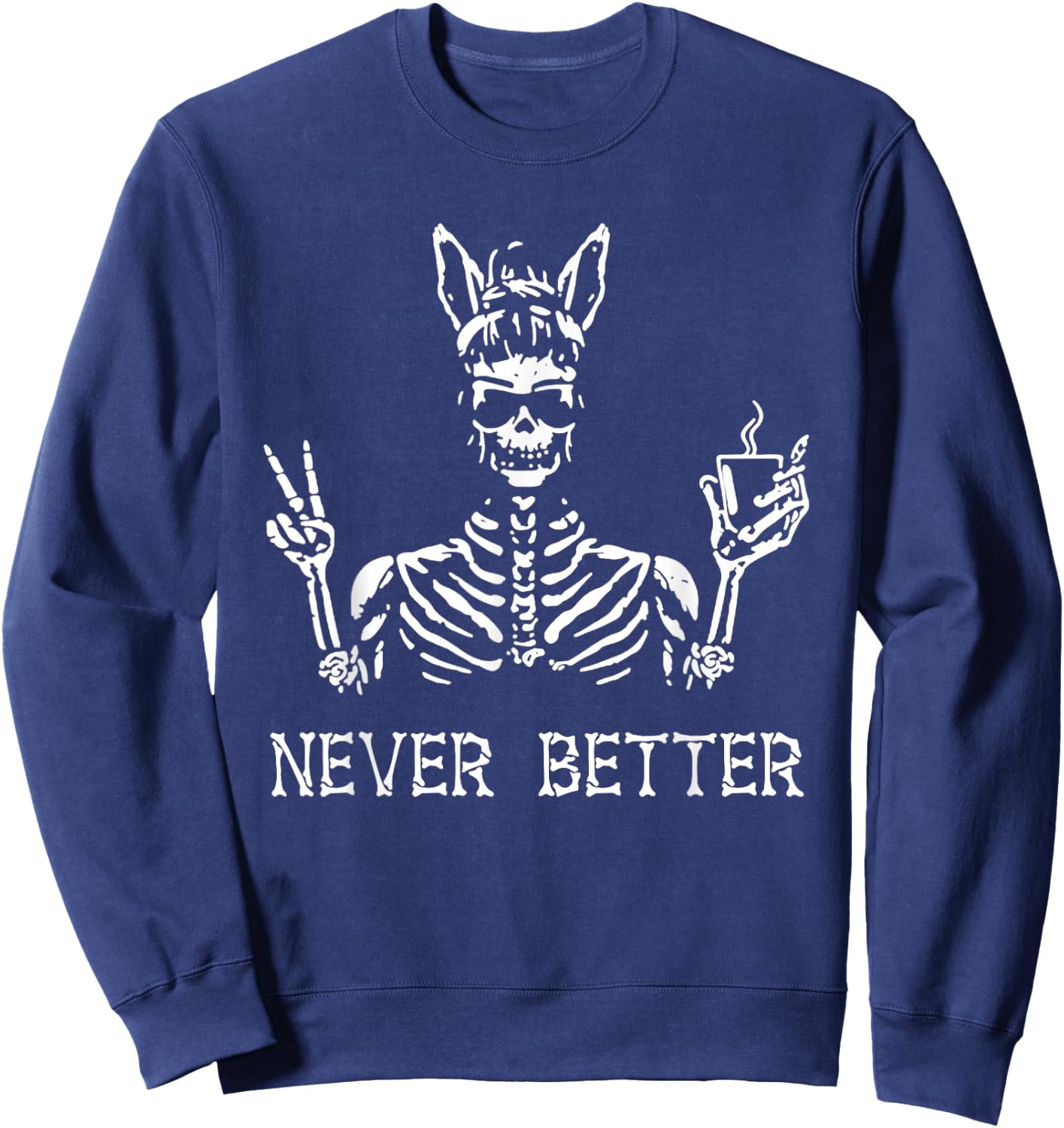 Never Better Vintage Bunny Playboy Dope Skeleton Sweatshirt - Sweatshirt | Navy