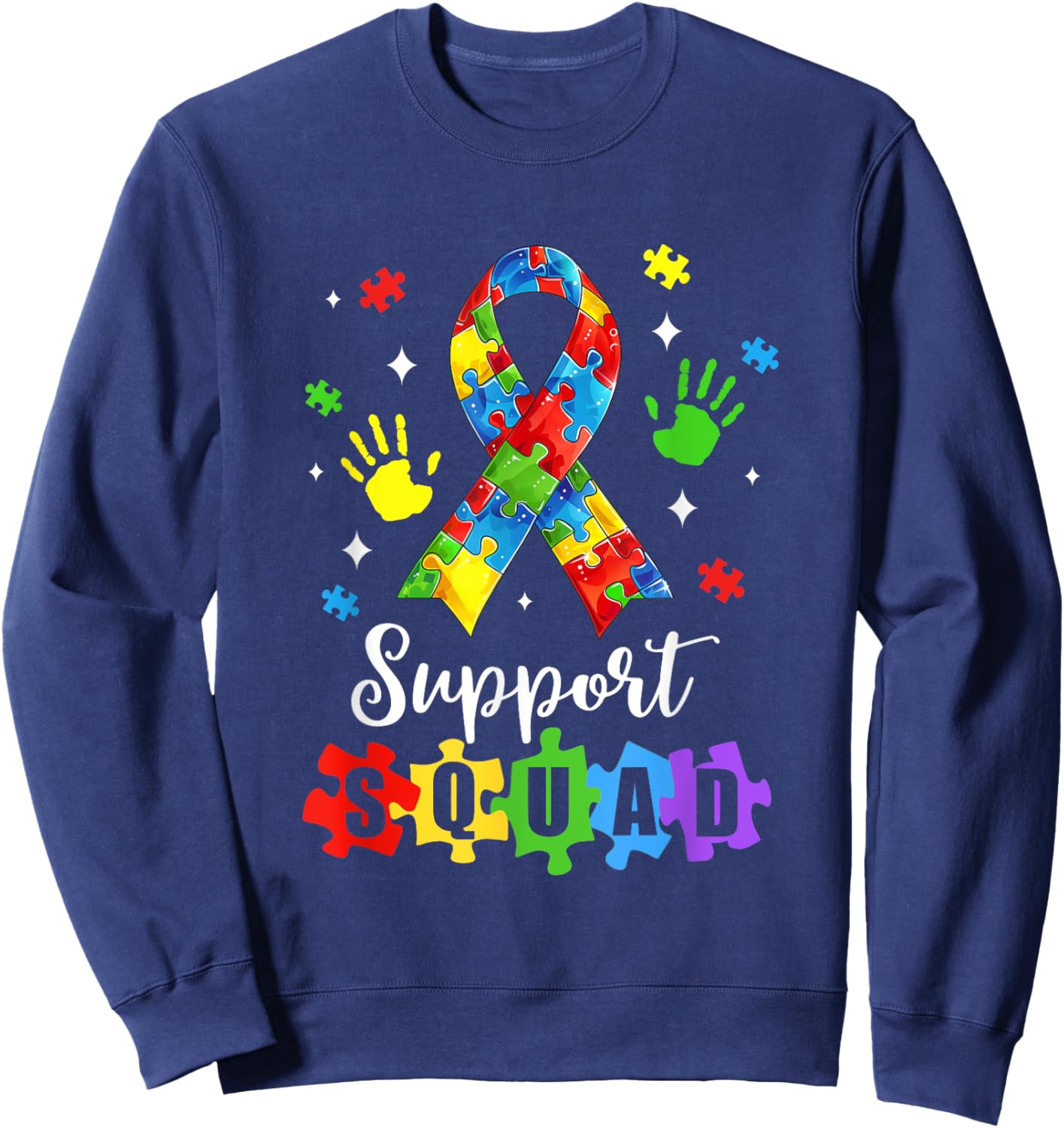 Autism Awareness Month Ribbon Support Squad Kids Sweatshirt - Sweatshirt | Navy