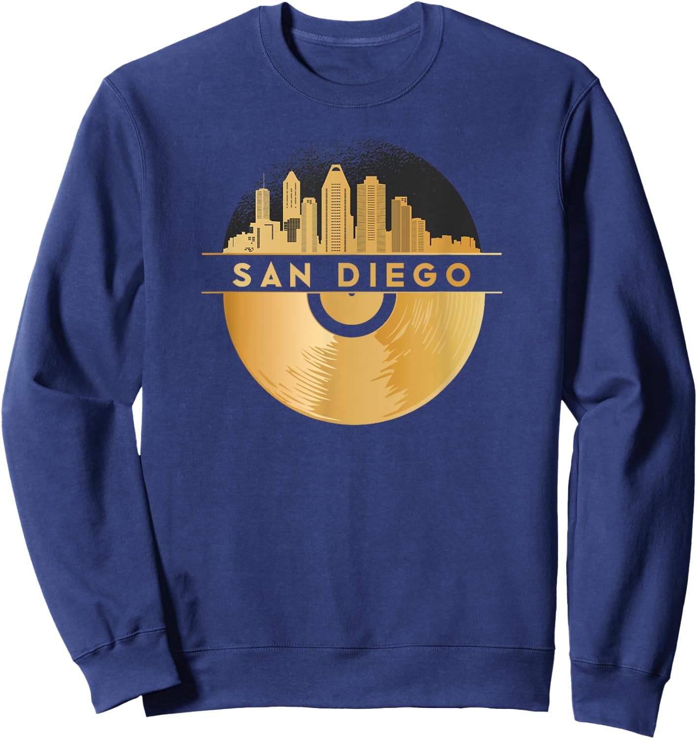 Vinyl-Record-Player Disco-Music Skyline-San-Diego Sweatshirt - Sweatshirt | Navy