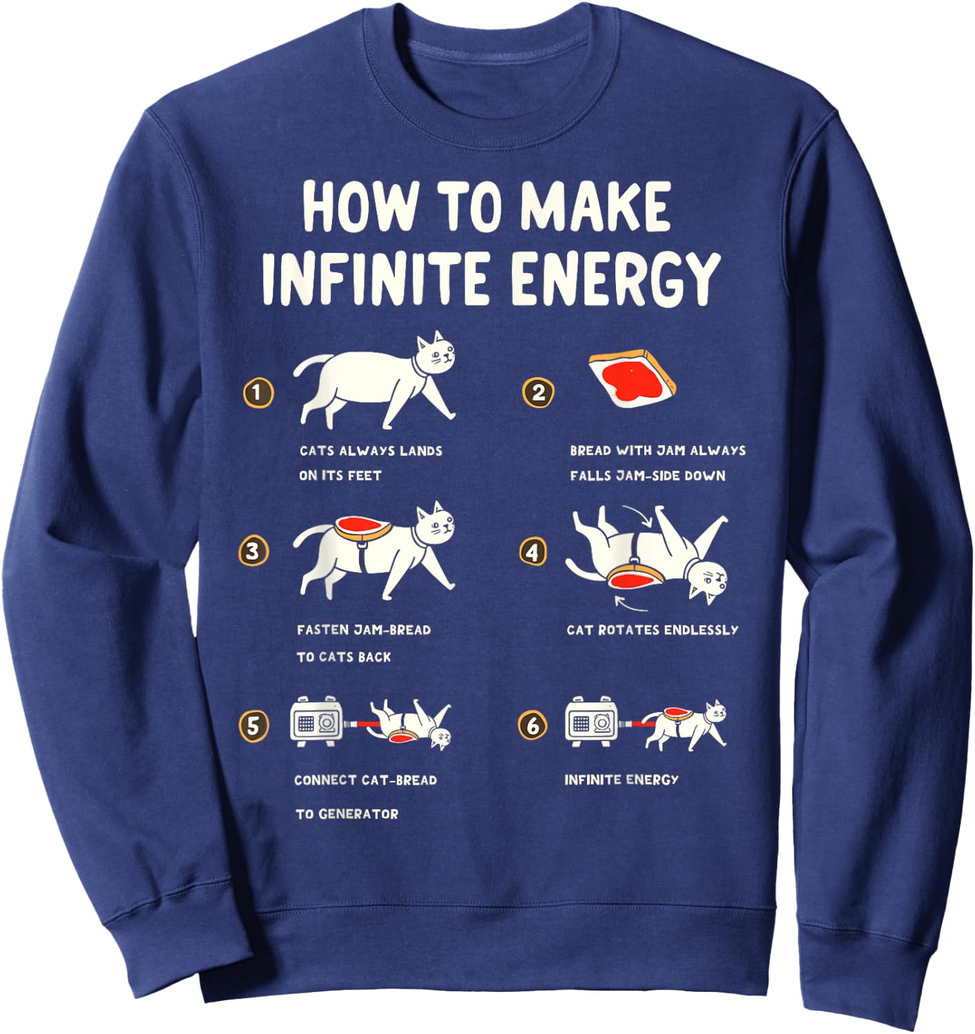 Cat Infinite Energy Funny Science Meme Cats & Buttered Toast Sweatshirt - Sweatshirt | Navy