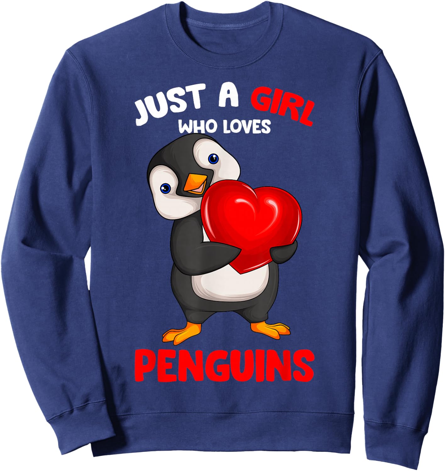 Just a Girl who loves Penguins Kids Girls Penguin Sweatshirt - Sweatshirt | Navy