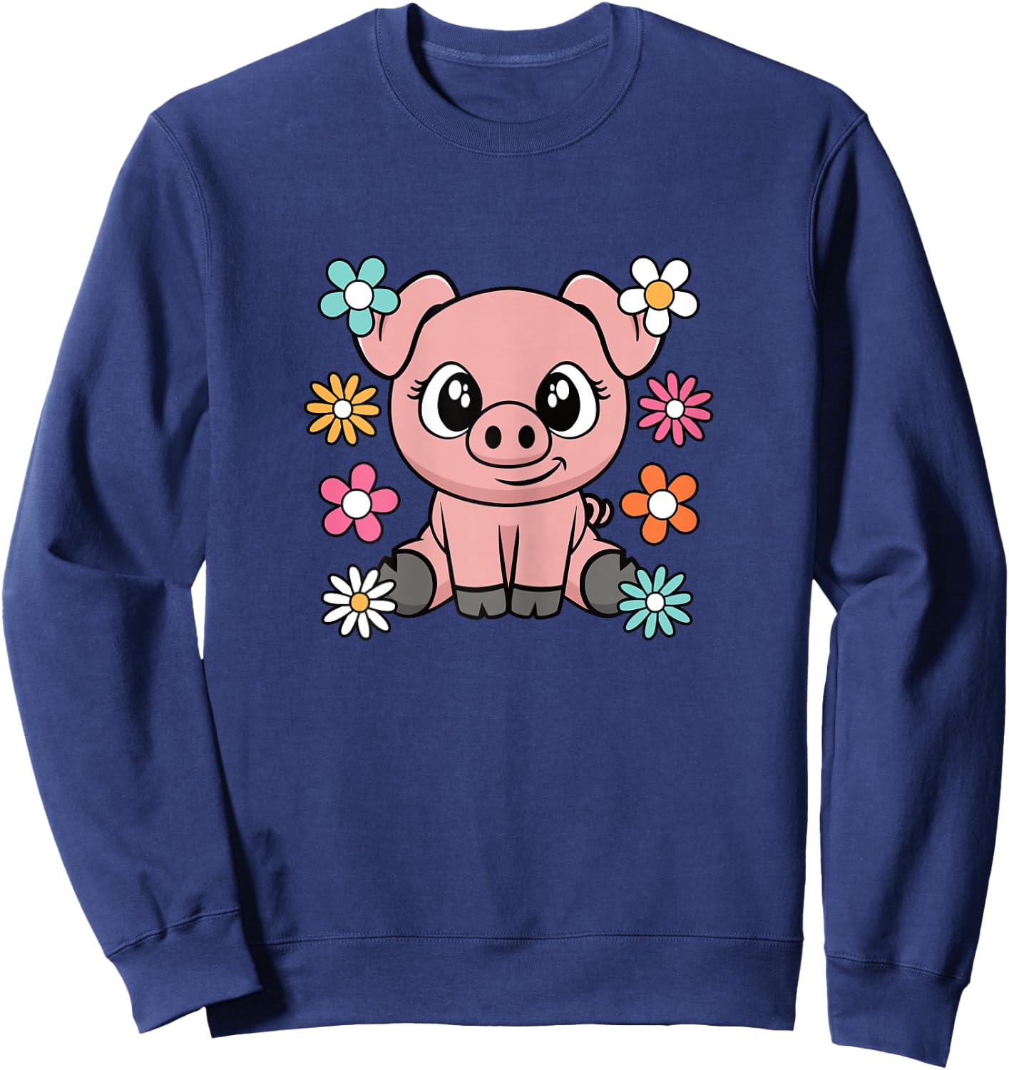 Cute Pig Lover Groovy Piglet Flower Women Girls Kids Sweatshirt - Sweatshirt | Navy