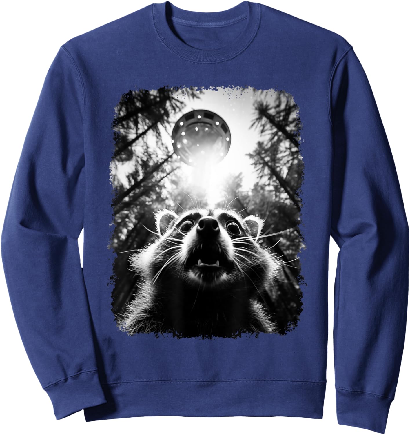 Funny Raccoon Selfie with UFOs , black Sweatshirt - Sweatshirt | Navy