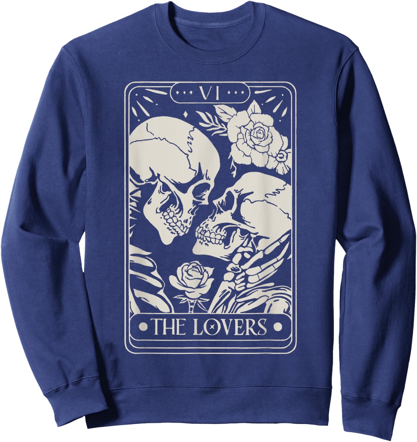 The Lovers Tarot Card Skeletons Kissing In Love Sweatshirt - Sweatshirt | Navy