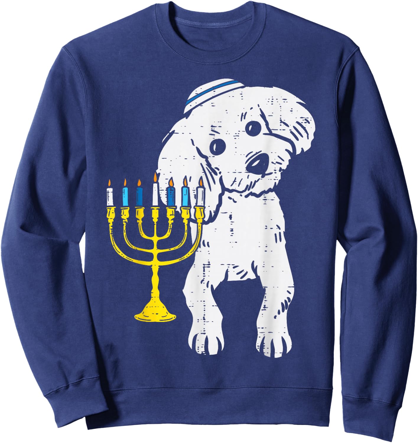 Jewish Poodle Dog Menorah Hanukkah Pajamas Chanukah PJs Sweatshirt - Sweatshirt | Navy