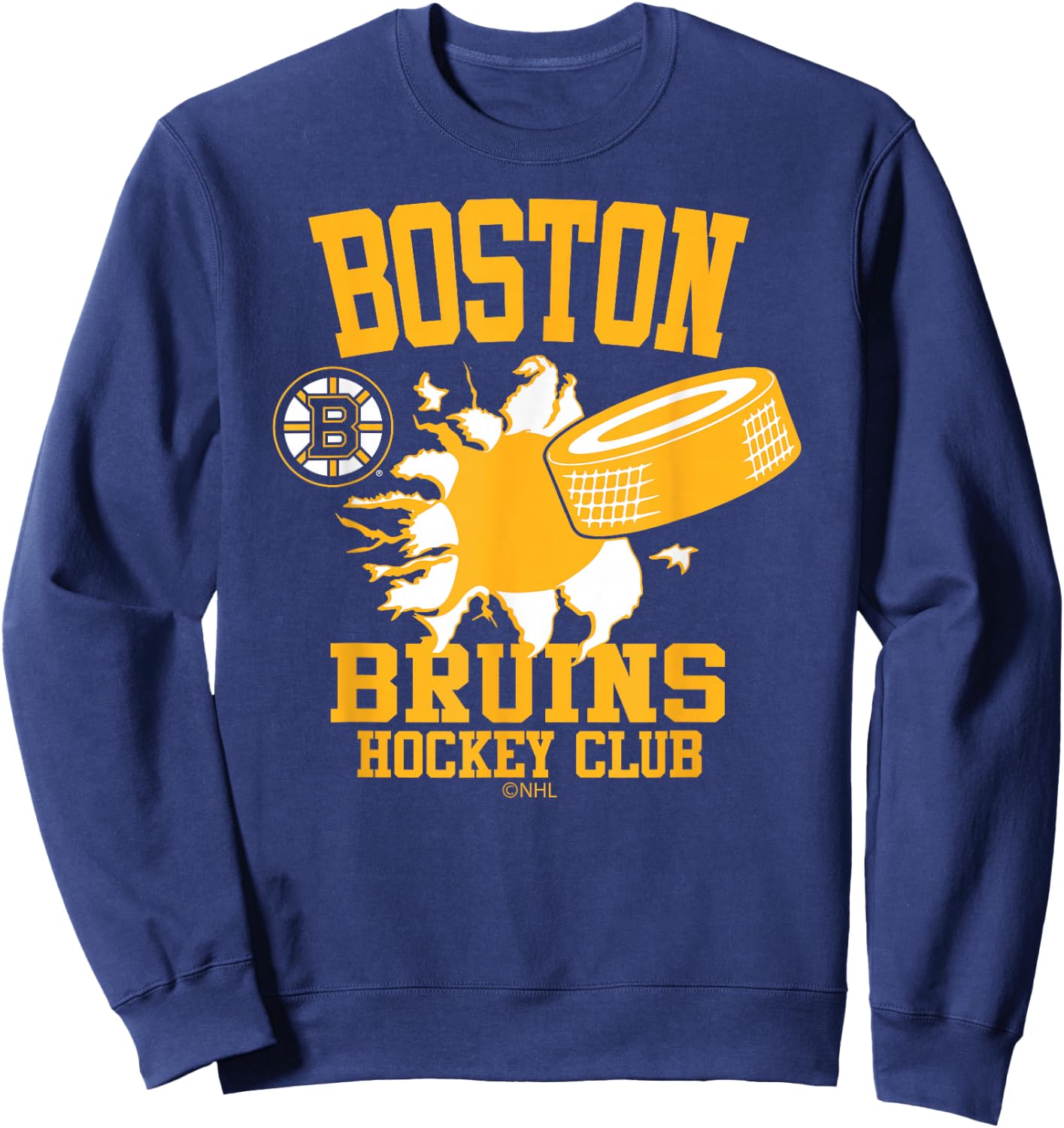 Boston Bruins Hockey Puck Burst Black Officially Licensed Sweatshirt - Sweatshirt | Navy