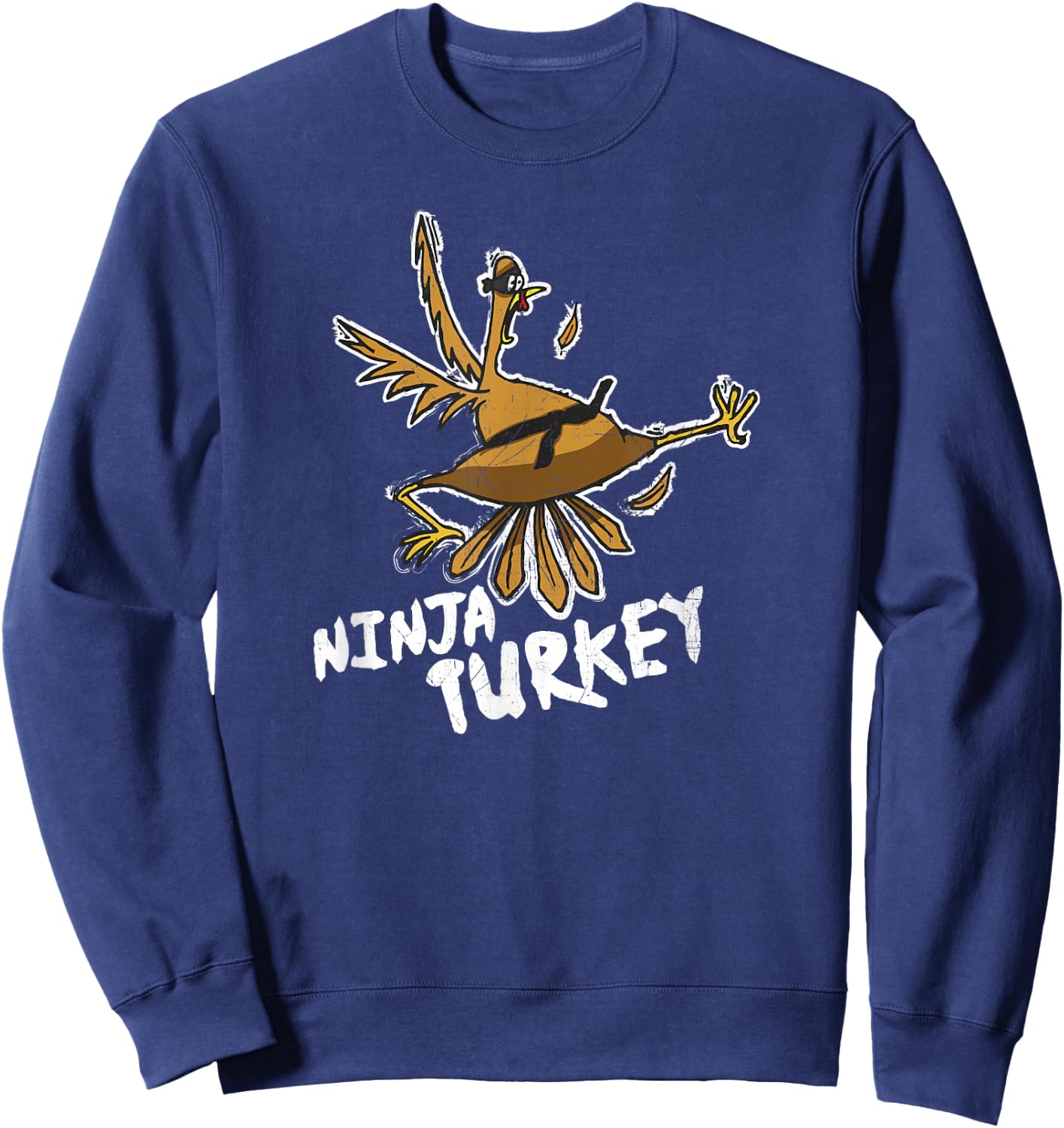 Ninja Turkey Funny Bird Thanksgiving Sweatshirt - Sweatshirt | Navy