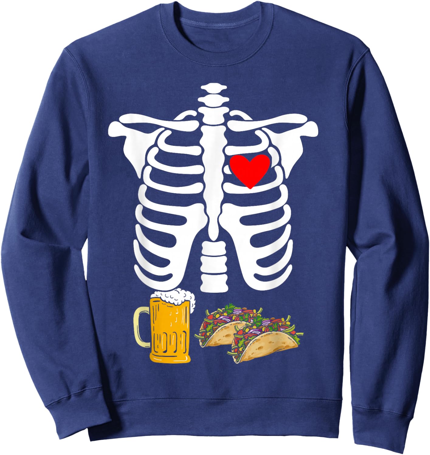 Rib Cage Skeleton X-Ray Drink Beer Taco Halloween Costume Sweatshirt - Sweatshirt | Navy