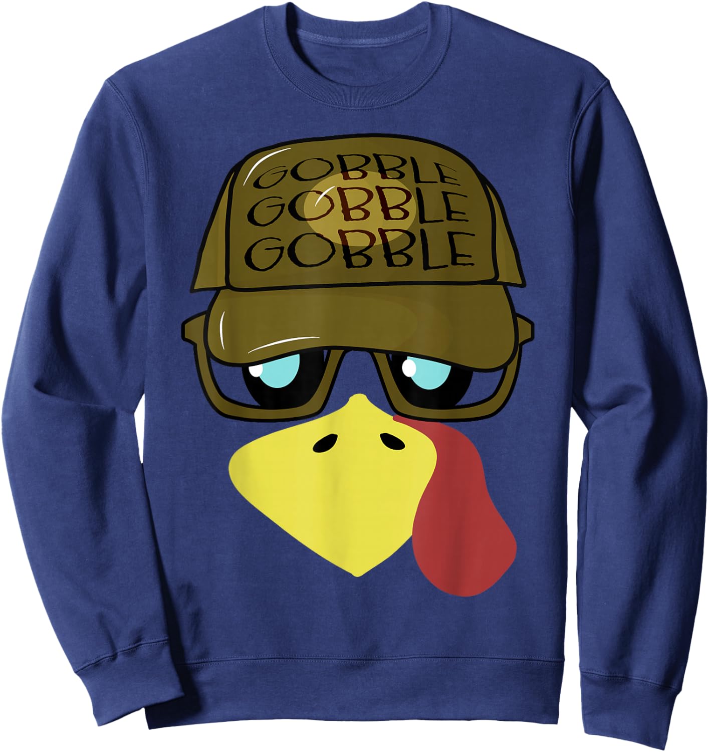 Thanksgiving Turkey Face with Sunglasses Funny Turkey Face Sweatshirt - Sweatshirt | Navy