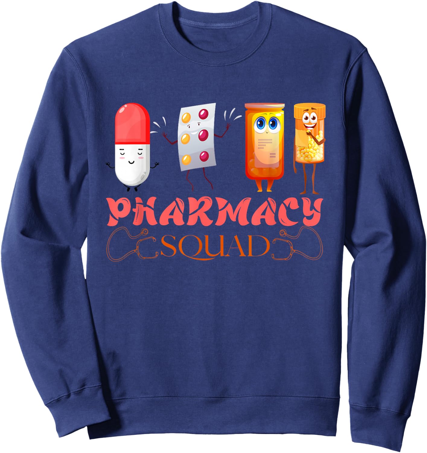 Pharmacy Squad Valentines Cute Pills Pharmacist Pharm Tech Sweatshirt - Sweatshirt | Navy