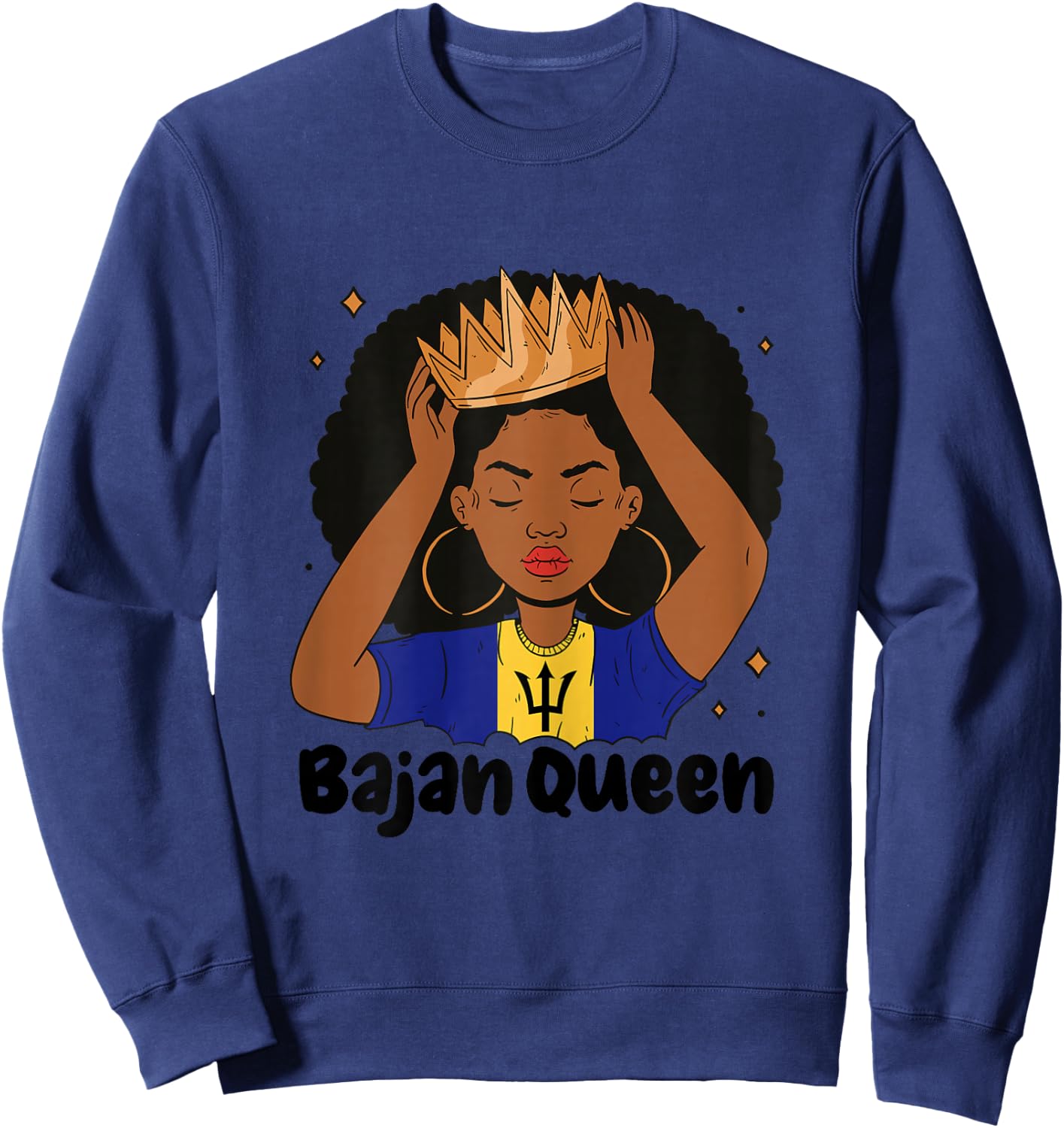 Bajan Queen Black Afro Barbados Flag Pride Barbadian Sweatshirt - Sweatshirt | Navy