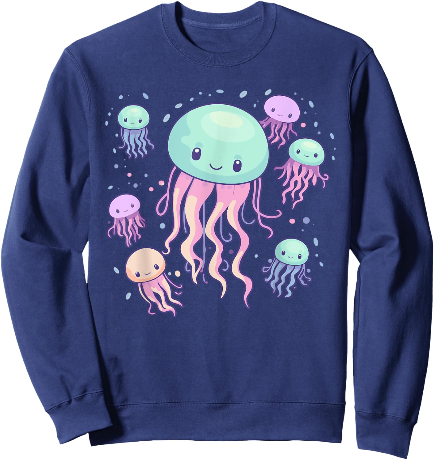 Jellyfish Cute Kawaii Sea Ocean Creature Fish School Pastel Sweatshirt - Sweatshirt | Navy