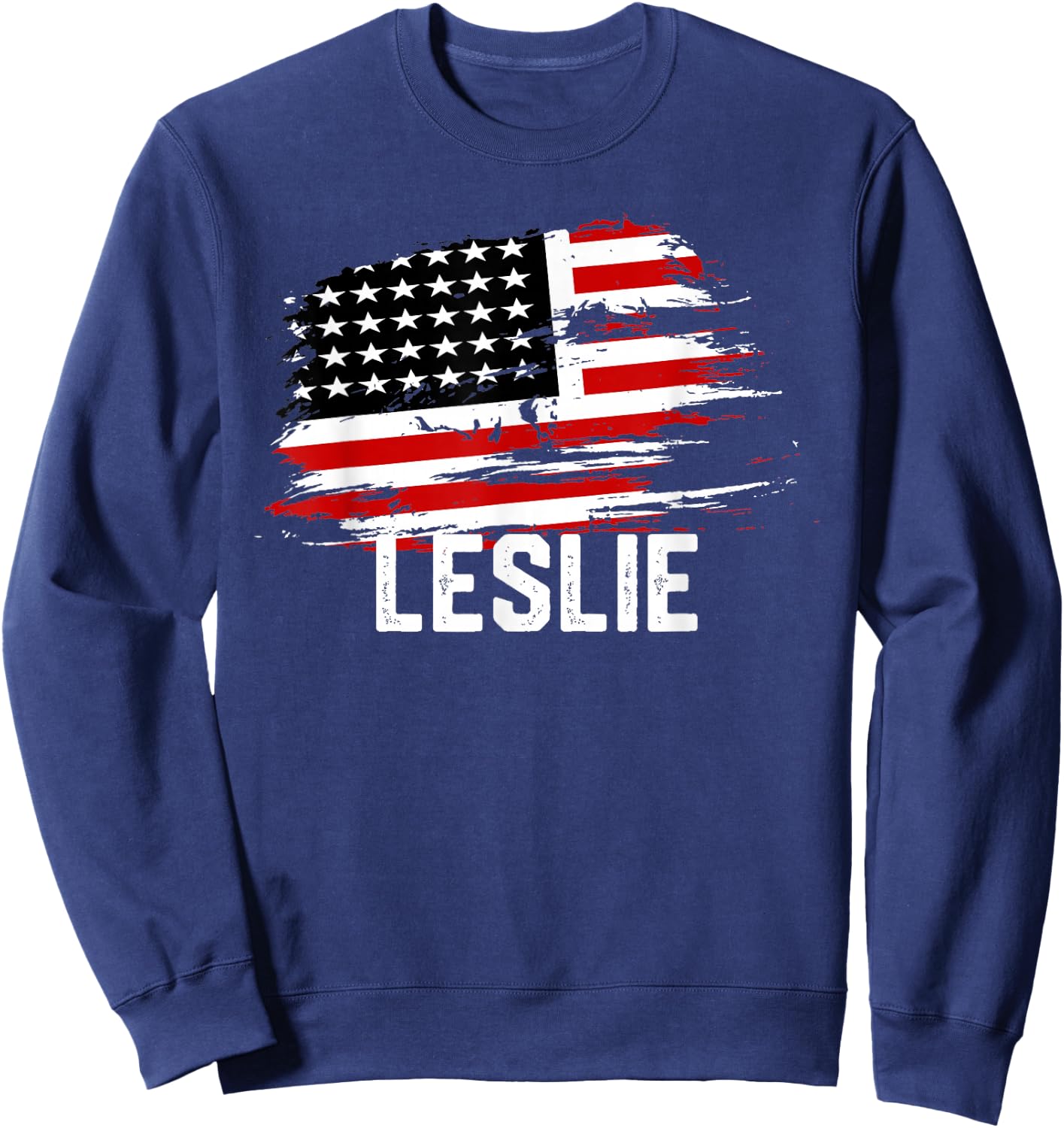 LESLIE USA Flag Personalized 4th of July LESLIE Sweatshirt - Sweatshirt | Navy