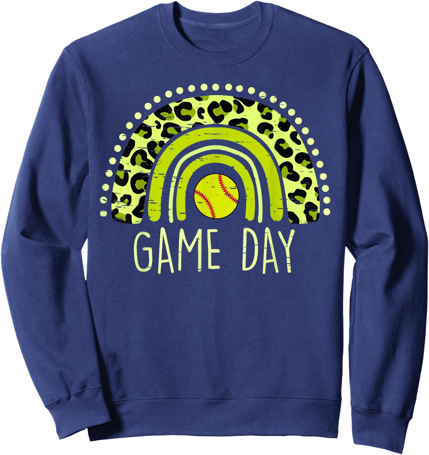 Game Day Baseball Life Softball Life Mom Leopard Rainbow Sweatshirt - Sweatshirt | Navy