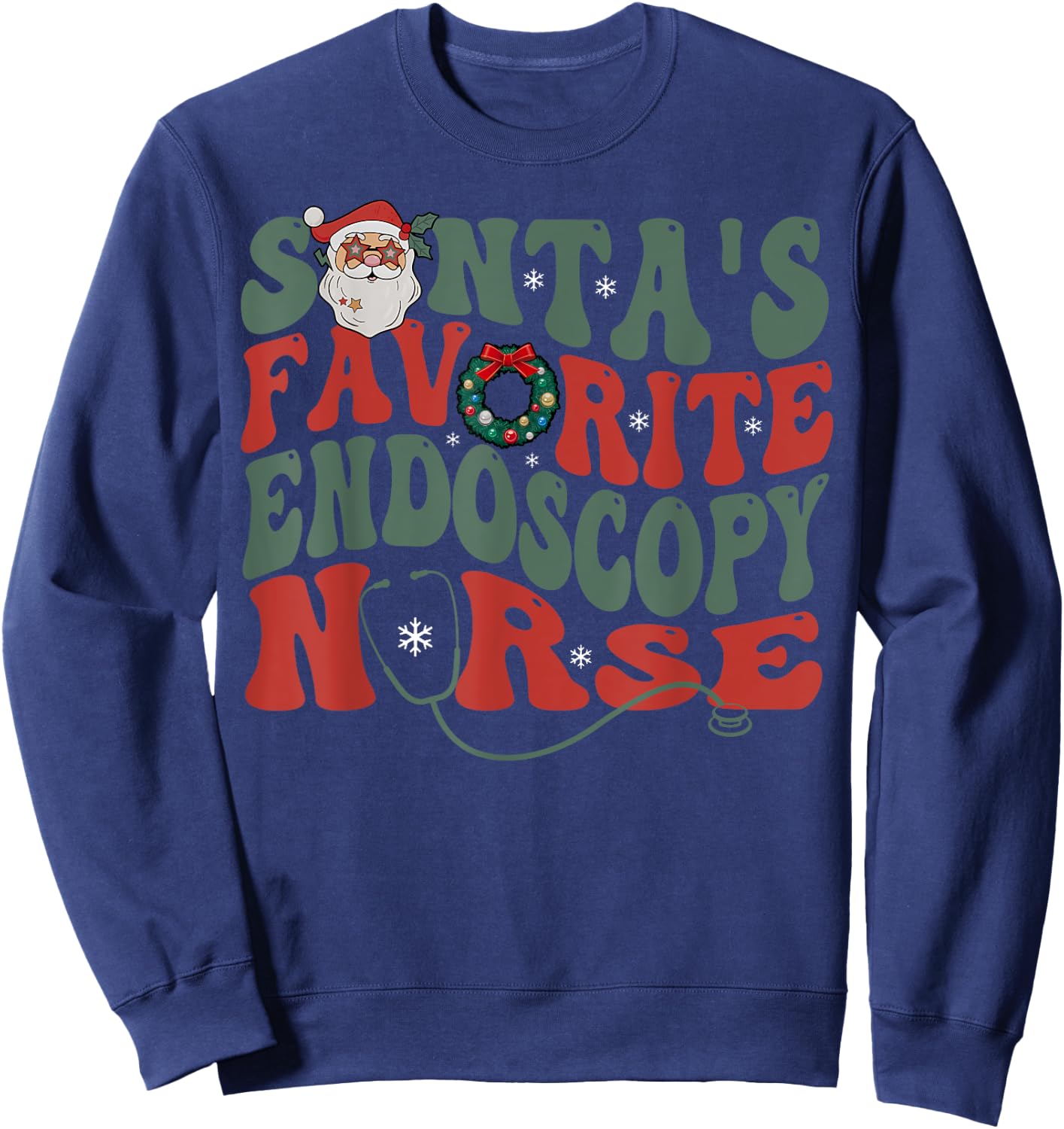 Retro Santa's Favorite Endoscopy Nurse GI Gastro Nurse Xmas Sweatshirt - Sweatshirt | Navy