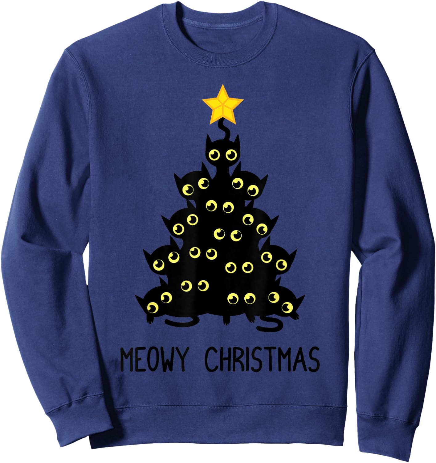 Cat Christmas Tree Cute Black Kitten Lover Meowy Women Kids Sweatshirt - Sweatshirt | Navy